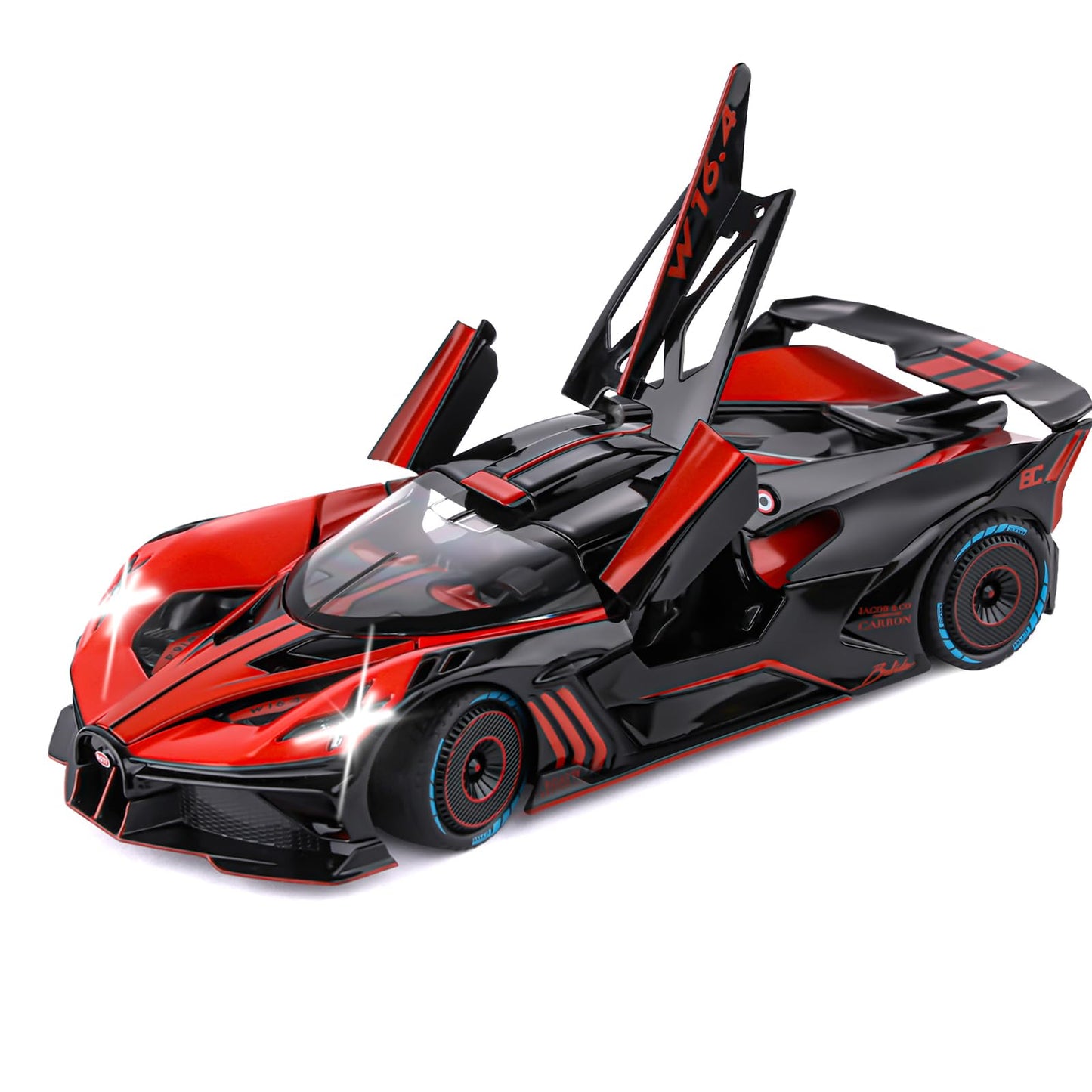 SASBSC 1:24 Bugatti Bolide Diecast Toy Car with Lights, Pull-Back Action, and Realistic Sound – Red