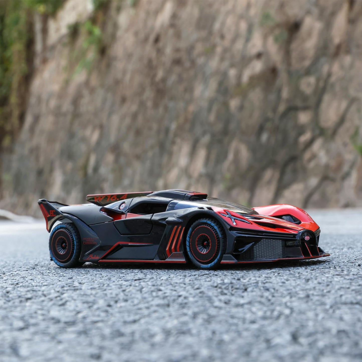 SASBSC 1:24 Bugatti Bolide Diecast Toy Car with Lights, Pull-Back Action, and Realistic Sound – Red