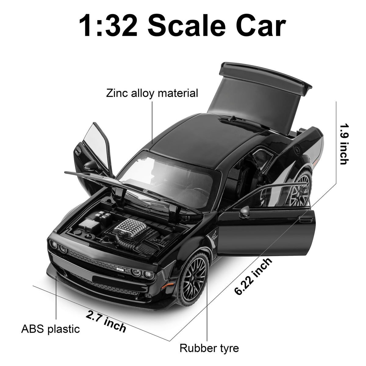 SASBSC 1:32 Challenger Die-Cast Toy Car with Pull-Back, Lights & Sounds — for 3+
