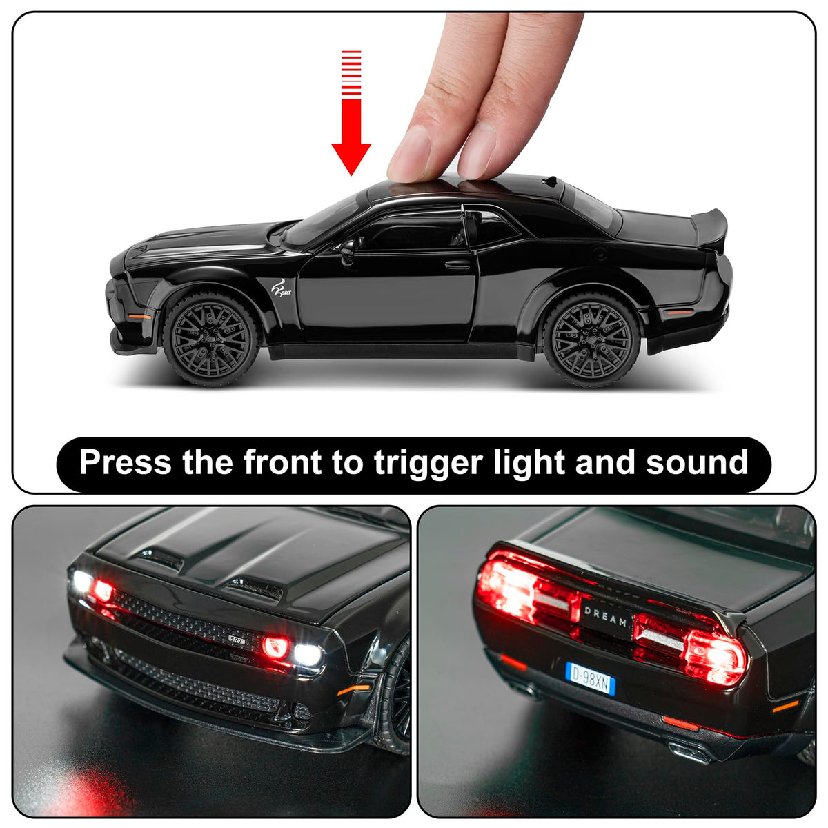SASBSC 1:32 Challenger Die-Cast Toy Car with Pull-Back, Lights & Sounds — for 3+