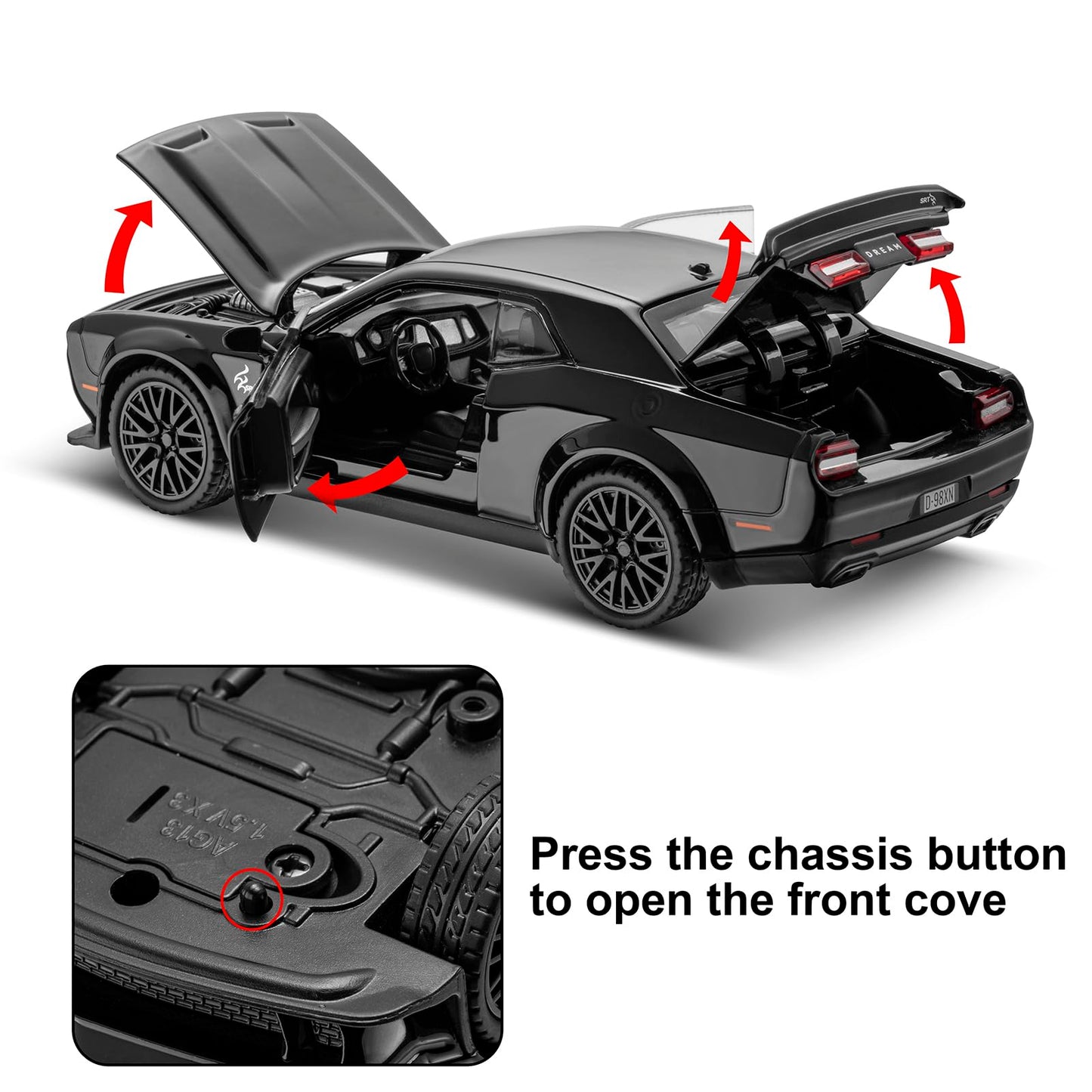 SASBSC 1:32 Challenger Die-Cast Toy Car with Pull-Back, Lights & Sounds — for 3+