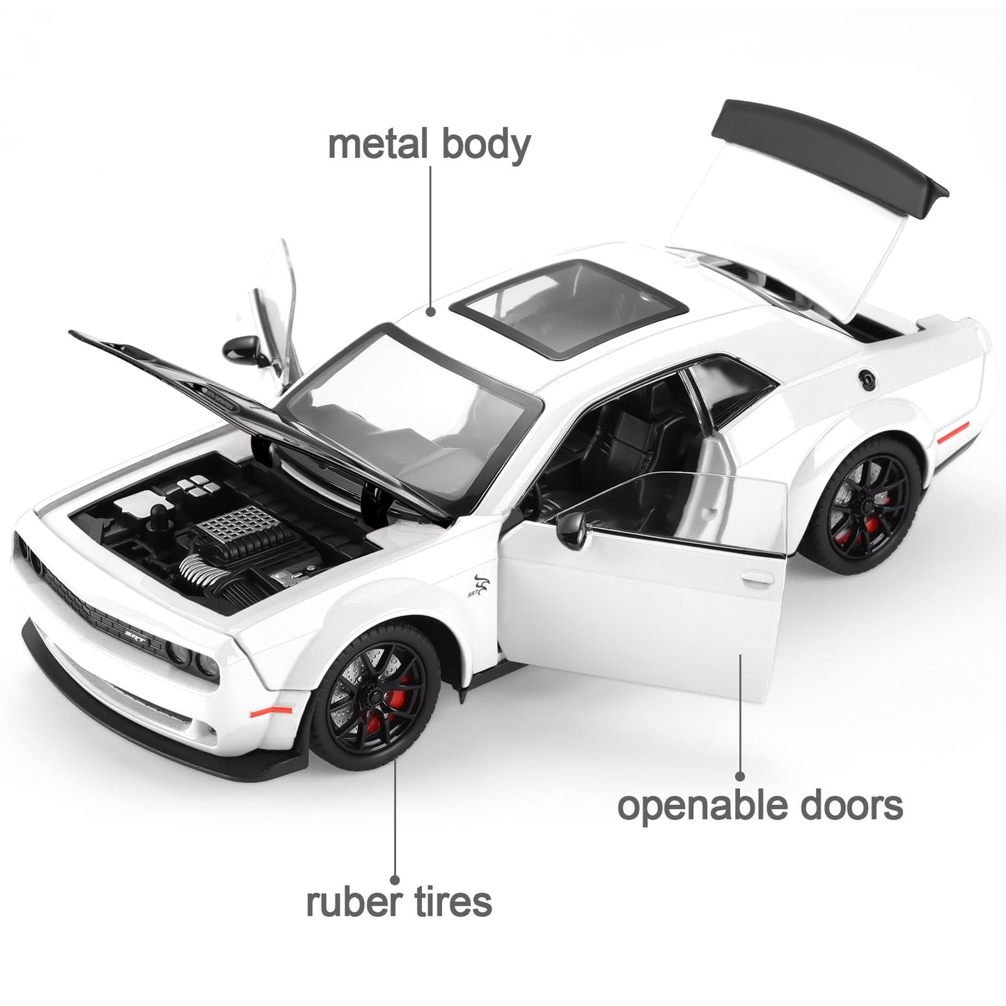 SASBSC 1:24 Diecast Muscle Car Toy with Lights & Sounds – White