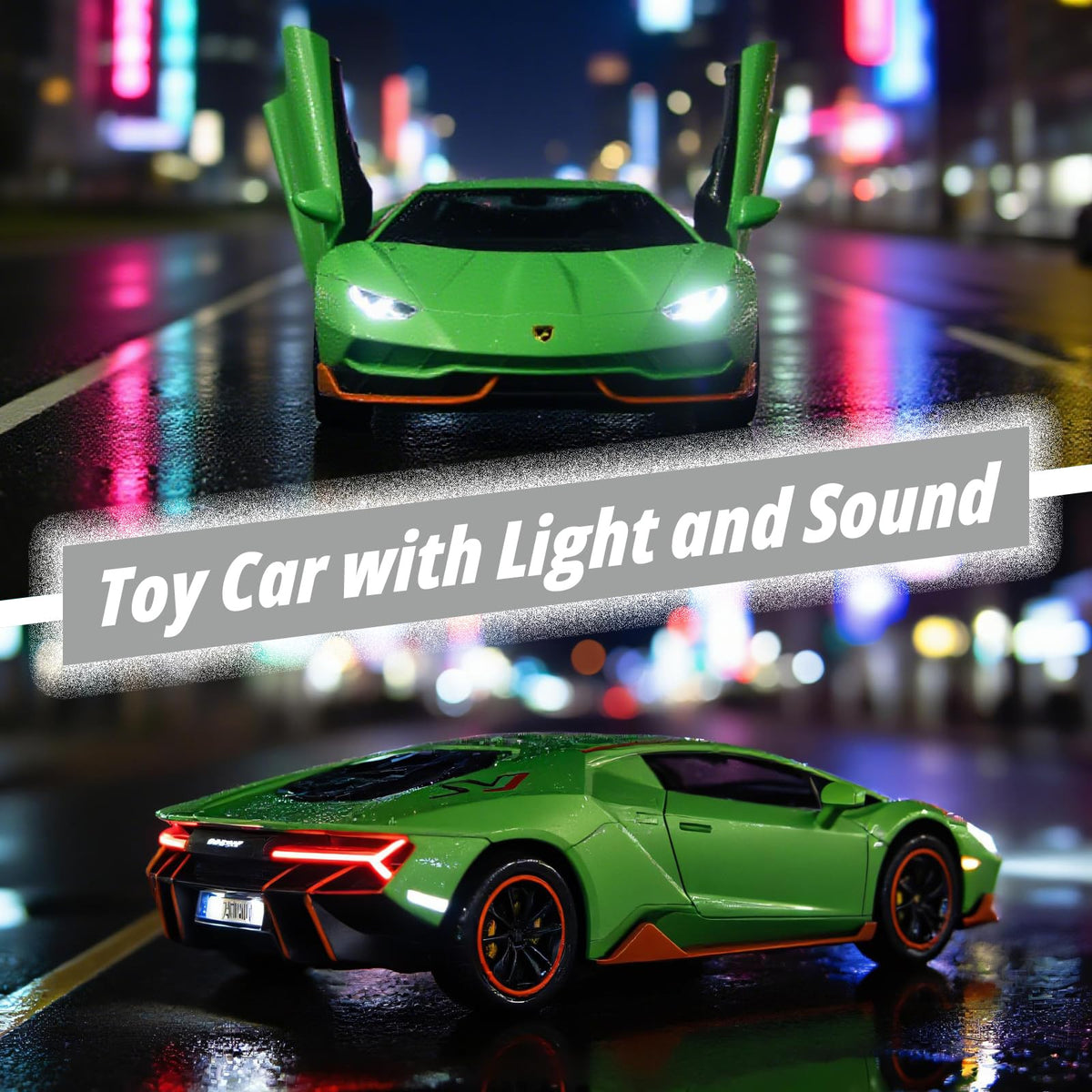 SASBSC Lamb SVJ Diecast Toy Car 1/36 – Lights, Sound & Pull-Back, Green