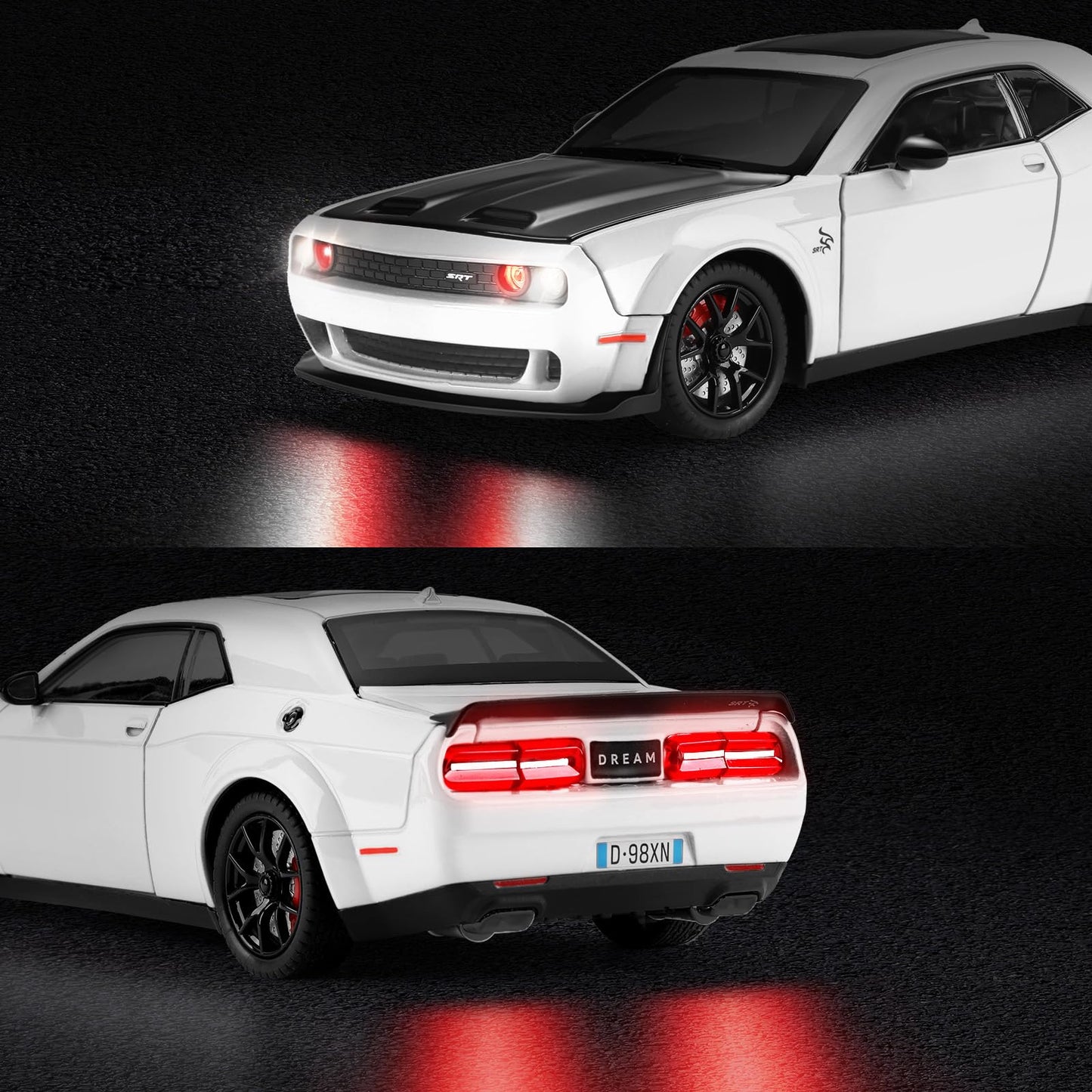 SASBSC 1:24 Diecast Muscle Car Toy with Lights & Sounds – White