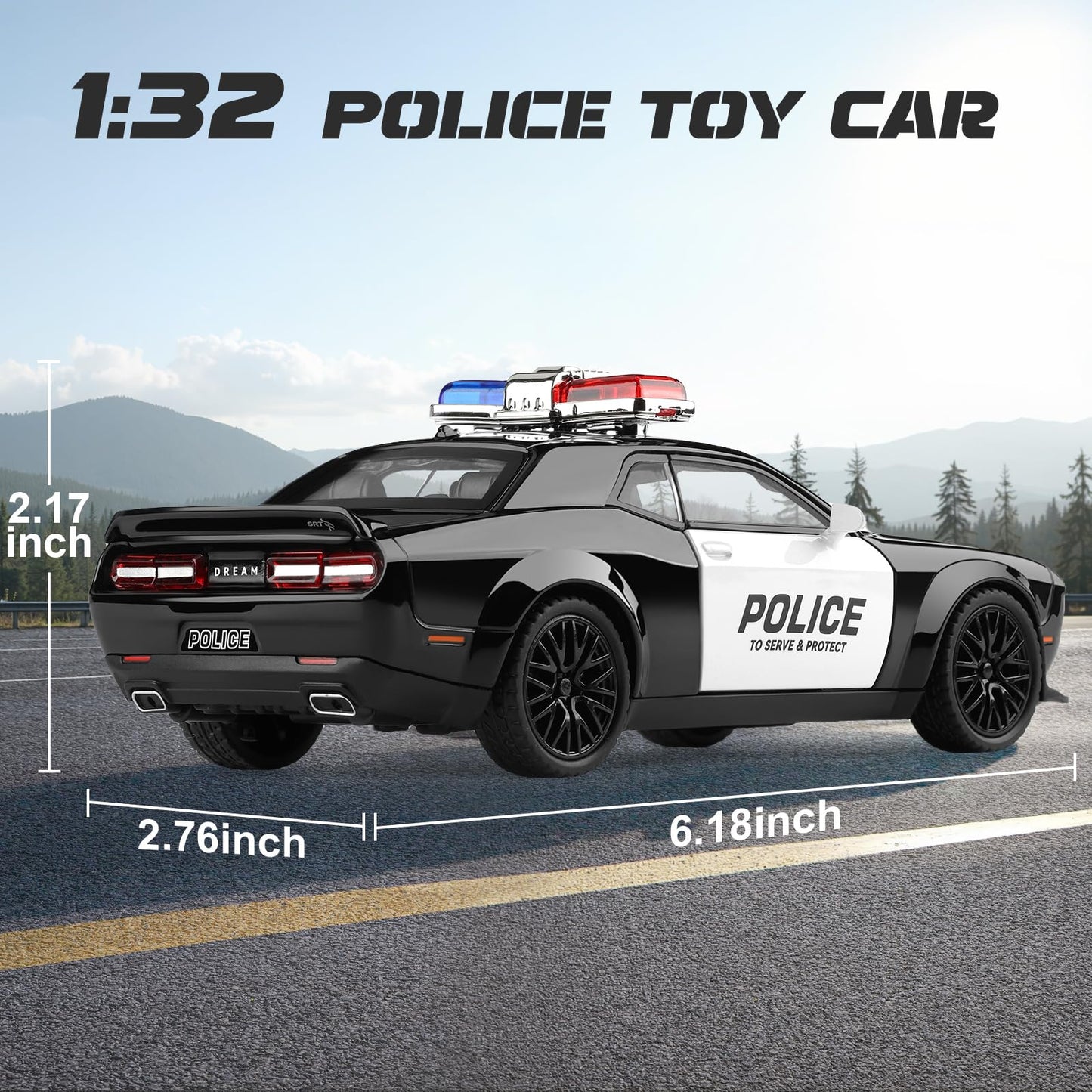 SASBSC Police Car Diecast 1:32 Scale – Light & Sound Pull-Back Car for Kids 3–12