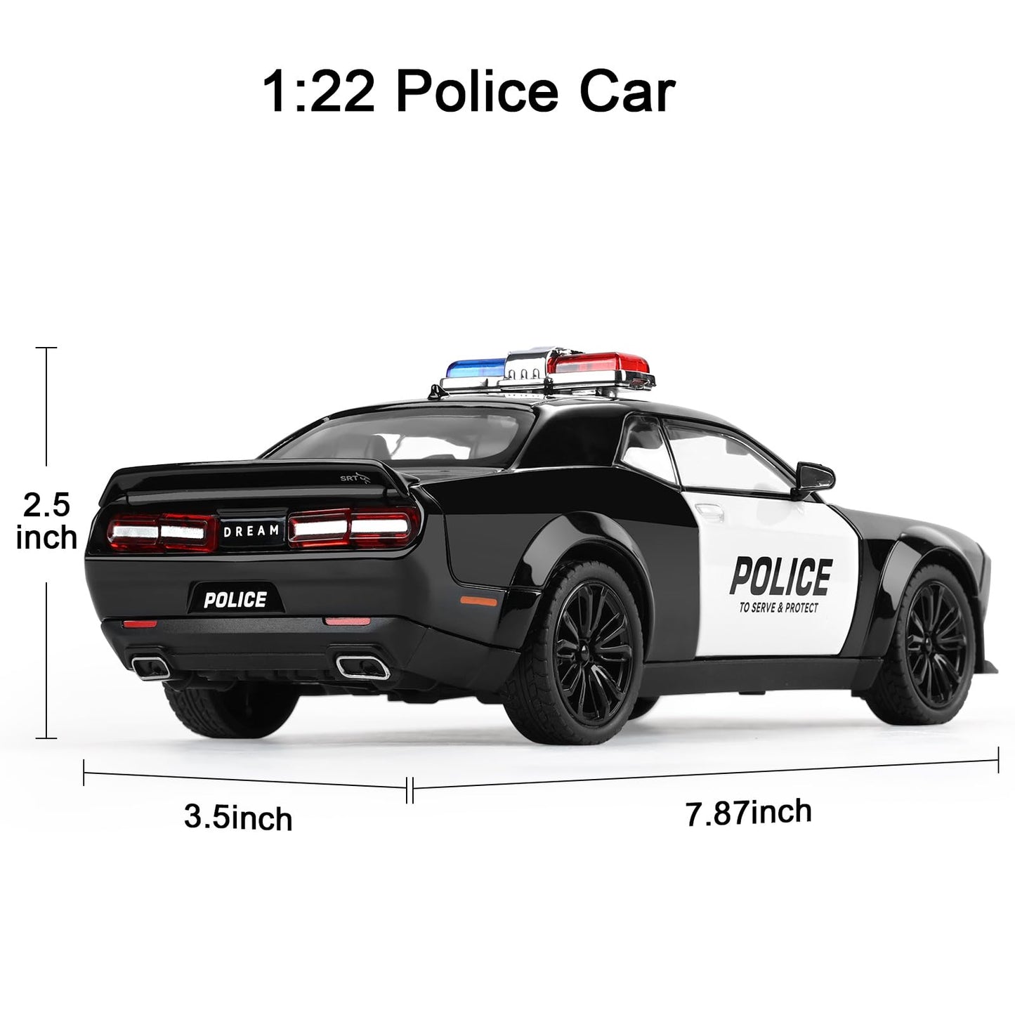 SASBSC Police Car Toys for Boys 3-12 – Metal Diecast Pull-Back Car with Lights & Sounds