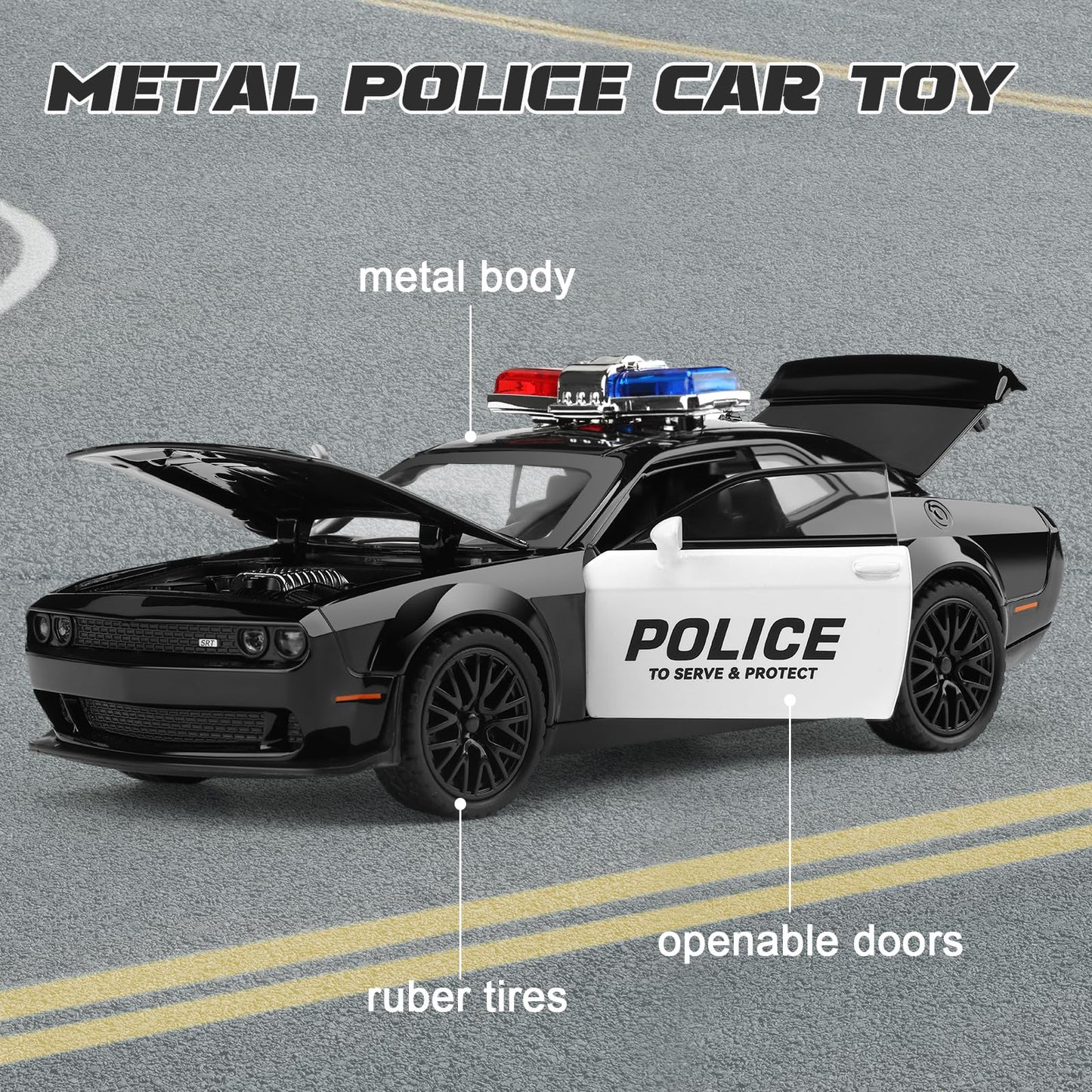 SASBSC Police Car Diecast 1:32 Scale – Light & Sound Pull-Back Car for Kids 3–12