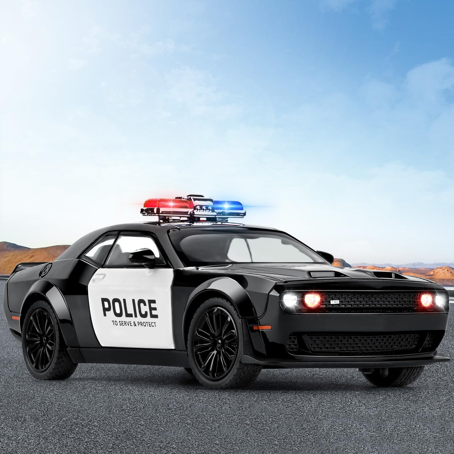 SASBSC Police Car Toys for Boys 3-12 – Metal Diecast Pull-Back Car with Lights & Sounds