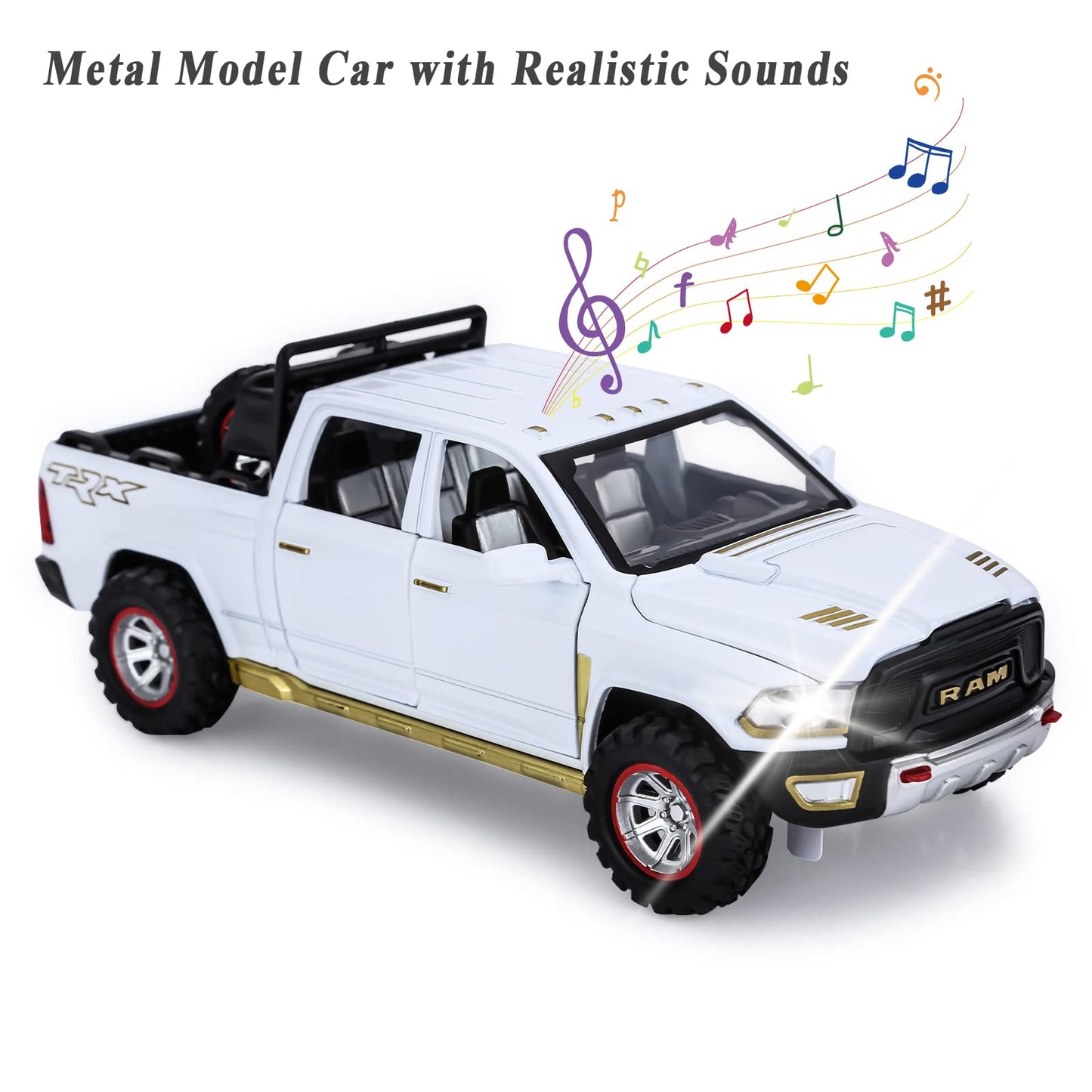 SASBSC Toy Trucks for Boys 3-8 | Diecast Pickup with Light & Sound | Pull-Back Cars Gift