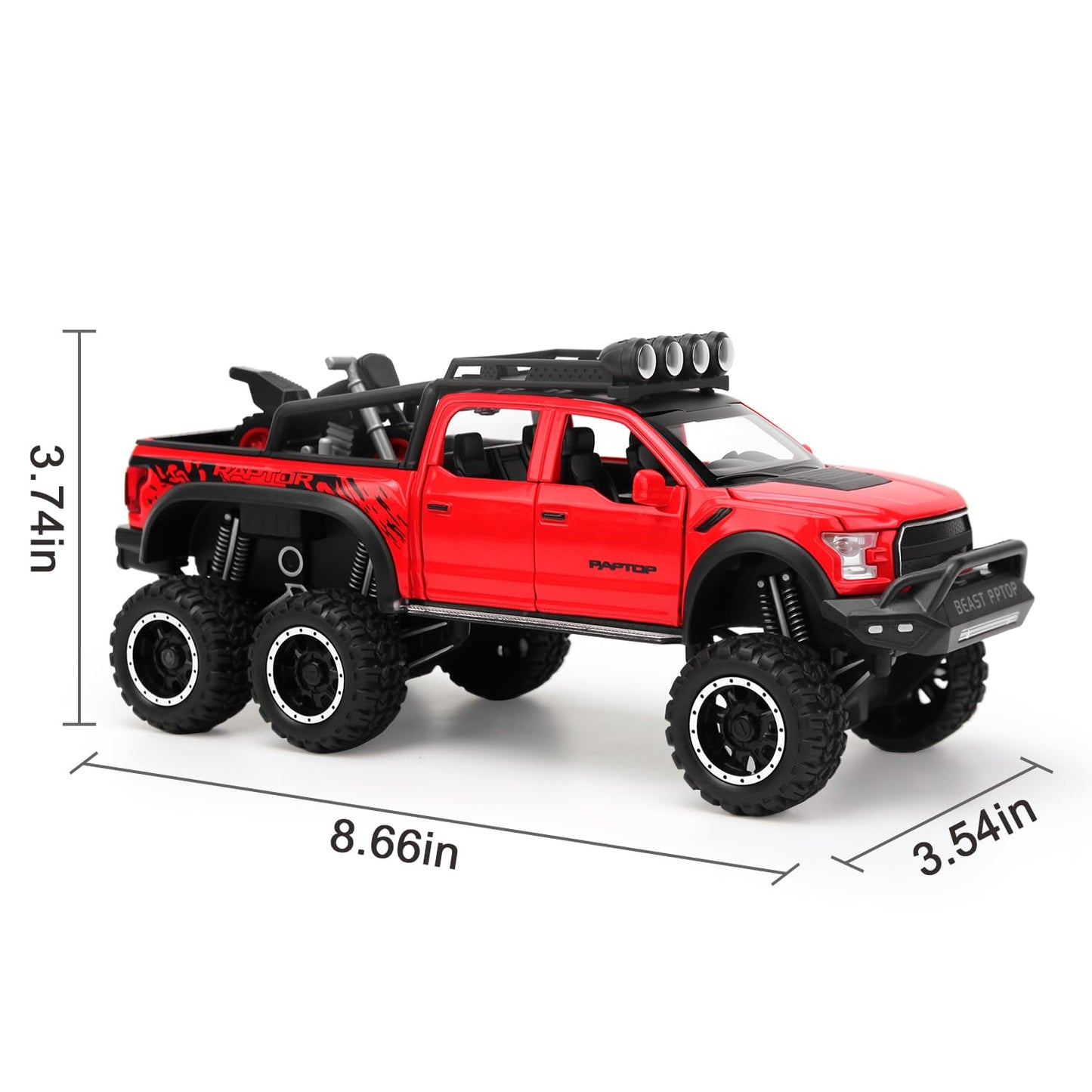 SASBSC 1:24 Diecast Toy Truck Pickup – Sound & Light, Pull-Back Action