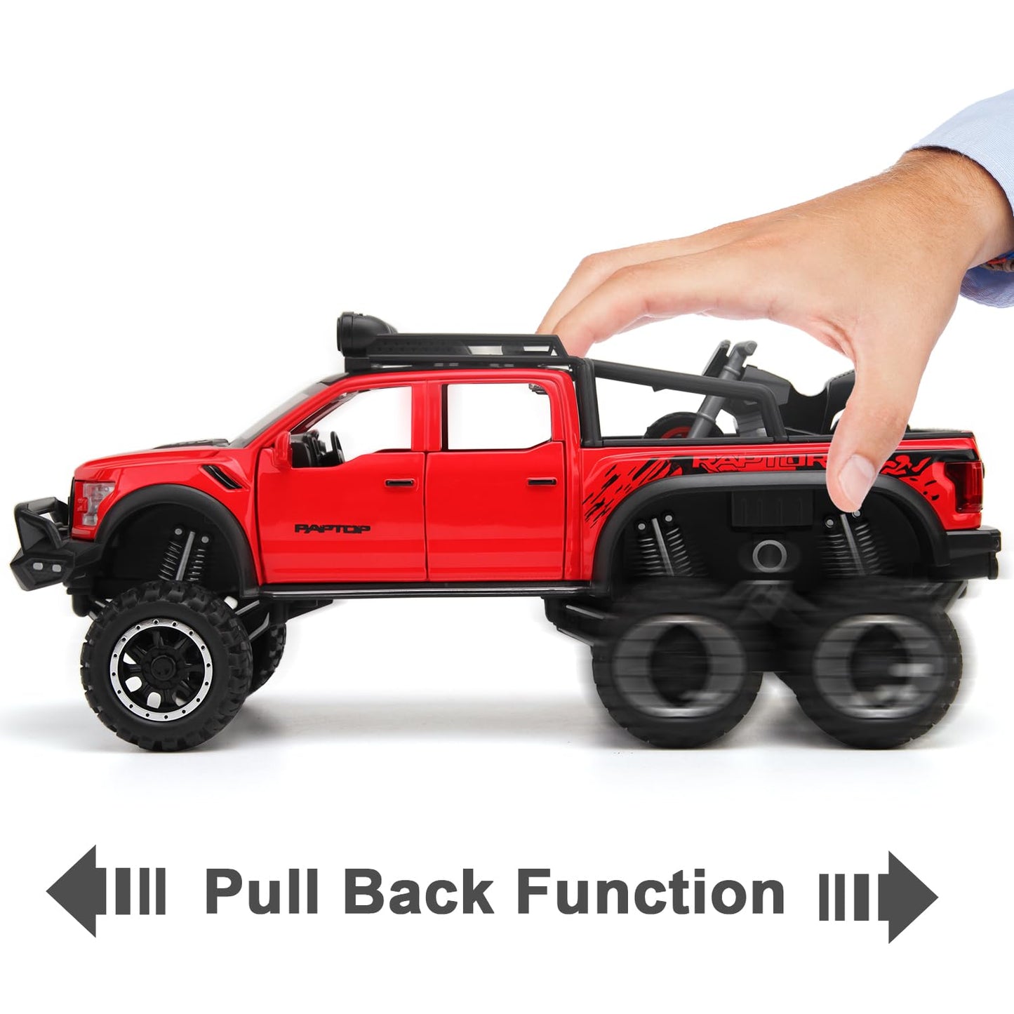 SASBSC 1:24 Diecast Toy Truck Pickup – Sound & Light, Pull-Back Action