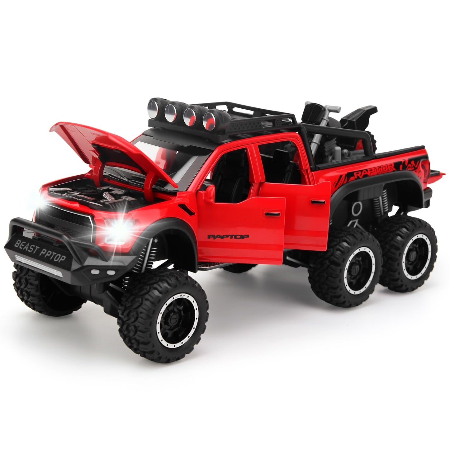 SASBSC 1:24 Diecast Toy Truck Pickup – Sound & Light, Pull-Back Action