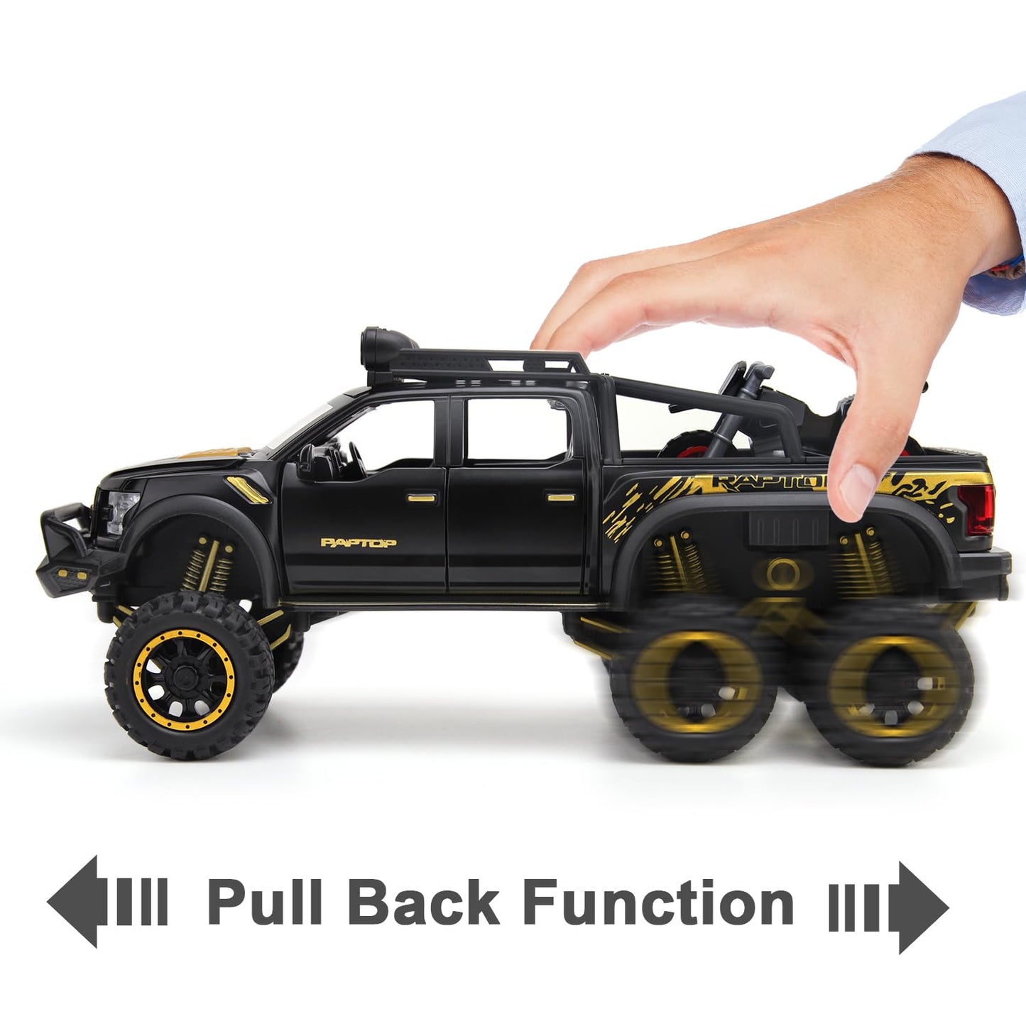SASBSC Toy Trucks Pickup - 1:24 Diecast with Sound and Light - Pull-Back Toys for Kids 3-13