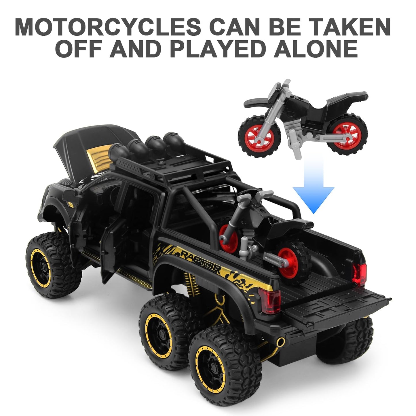 SASBSC Toy Trucks Pickup - 1:24 Diecast with Sound and Light - Pull-Back Toys for Kids 3-13