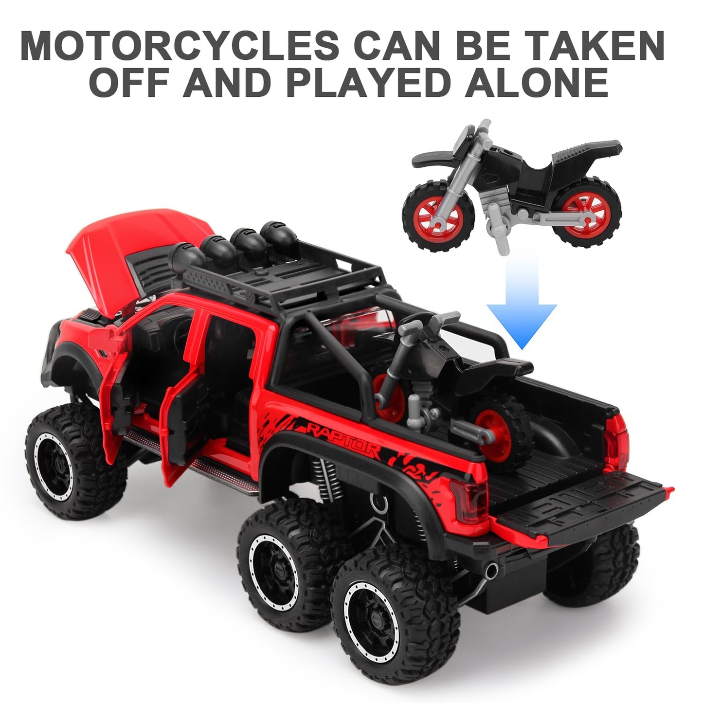 SASBSC 1:24 Diecast Toy Truck Pickup – Sound & Light, Pull-Back Action
