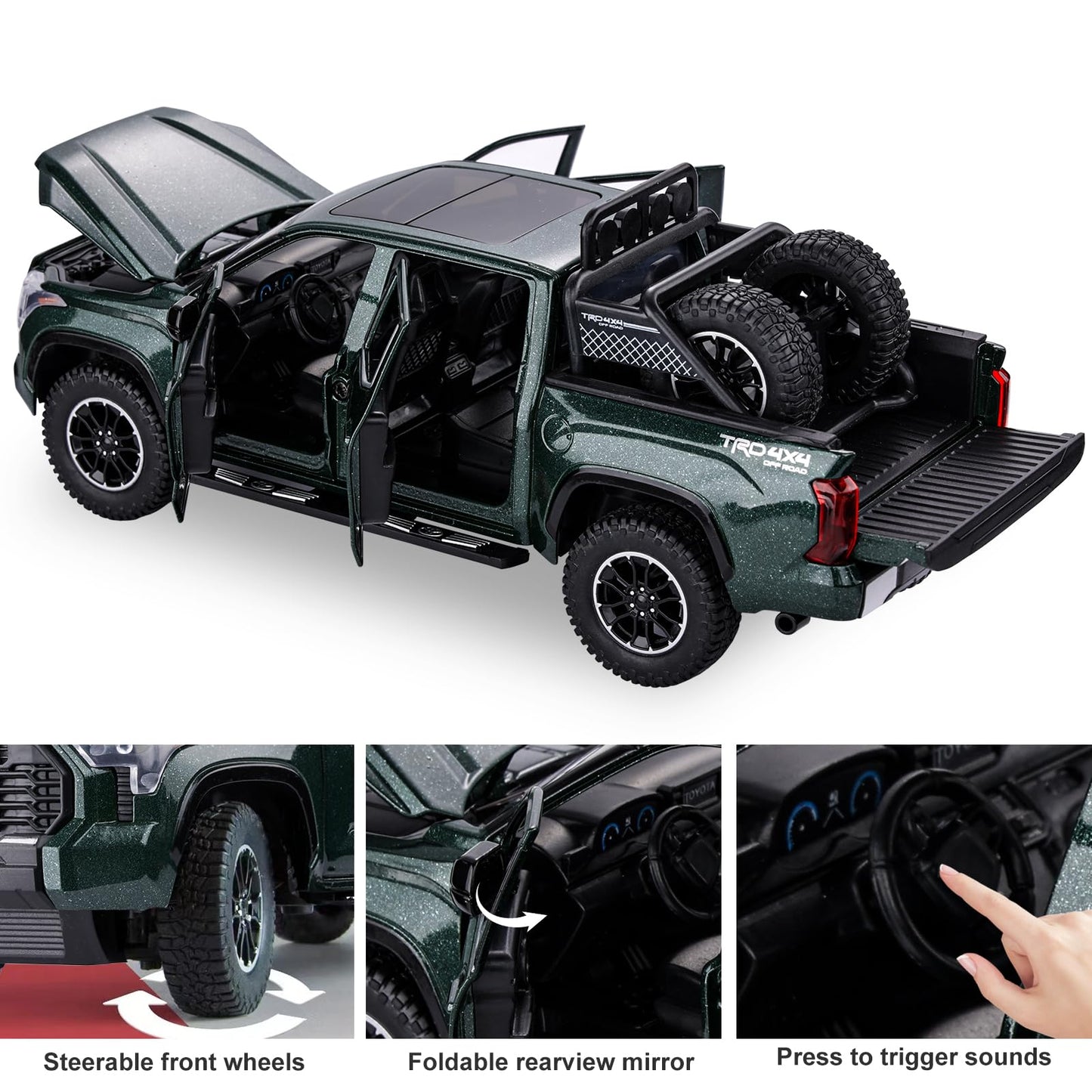 SASBSC Tundra Truck Toy for Boys 3-7 – Diecast Off-Road Pickup with Light & Sound Pull-Back (Green)