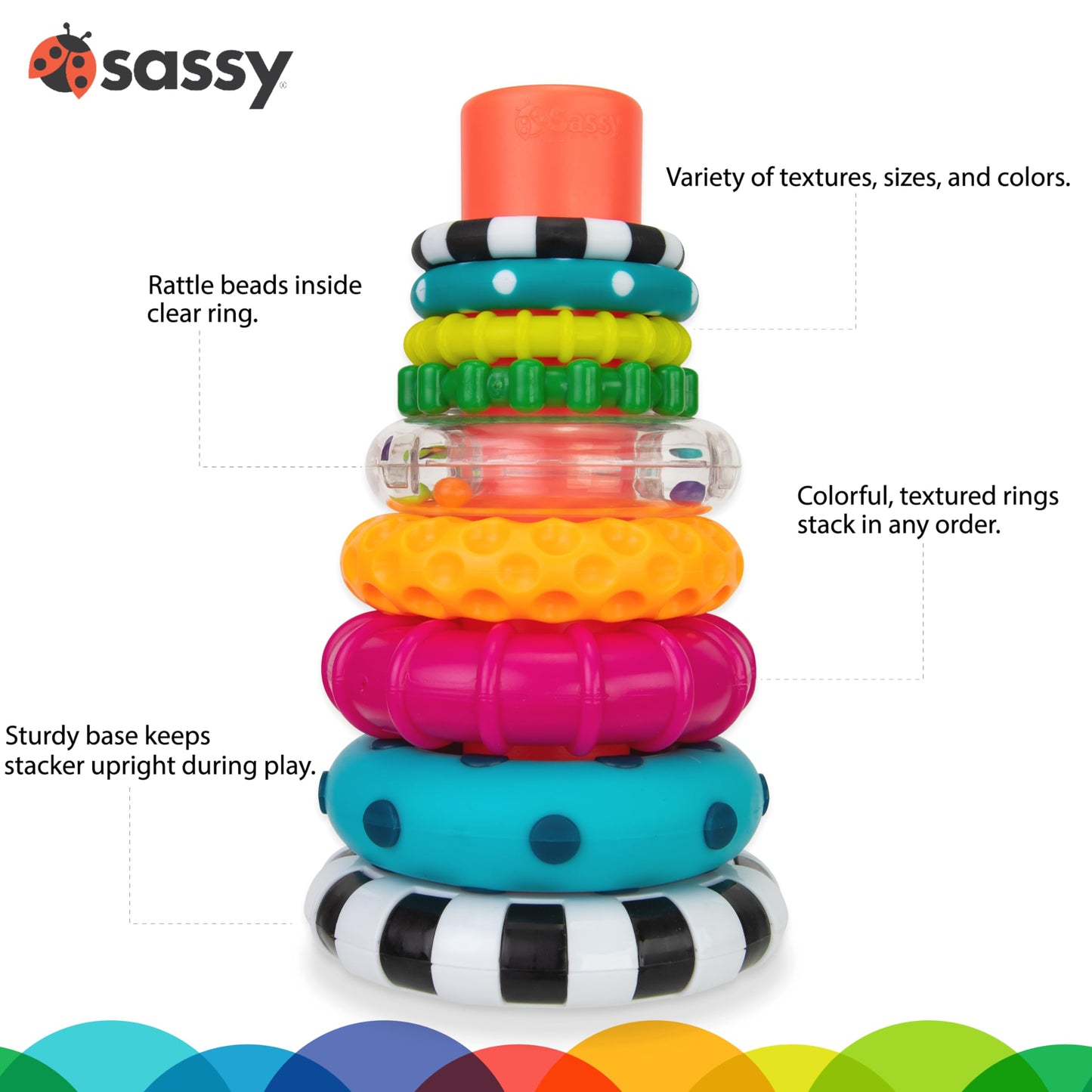 Sassy Stacks of Circles Stacking Ring – 9-Piece STEM Toy for Babies 6–24 Months