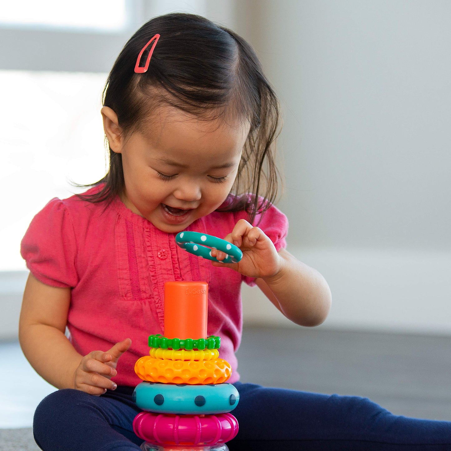 Sassy Stacks of Circles Stacking Ring – 9-Piece STEM Toy for Babies 6–24 Months