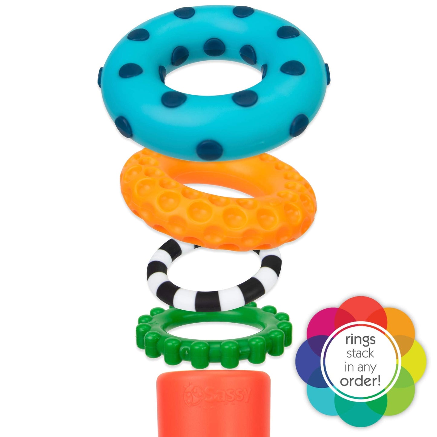 Sassy Stacks of Circles Stacking Ring – 9-Piece STEM Toy for Babies 6–24 Months