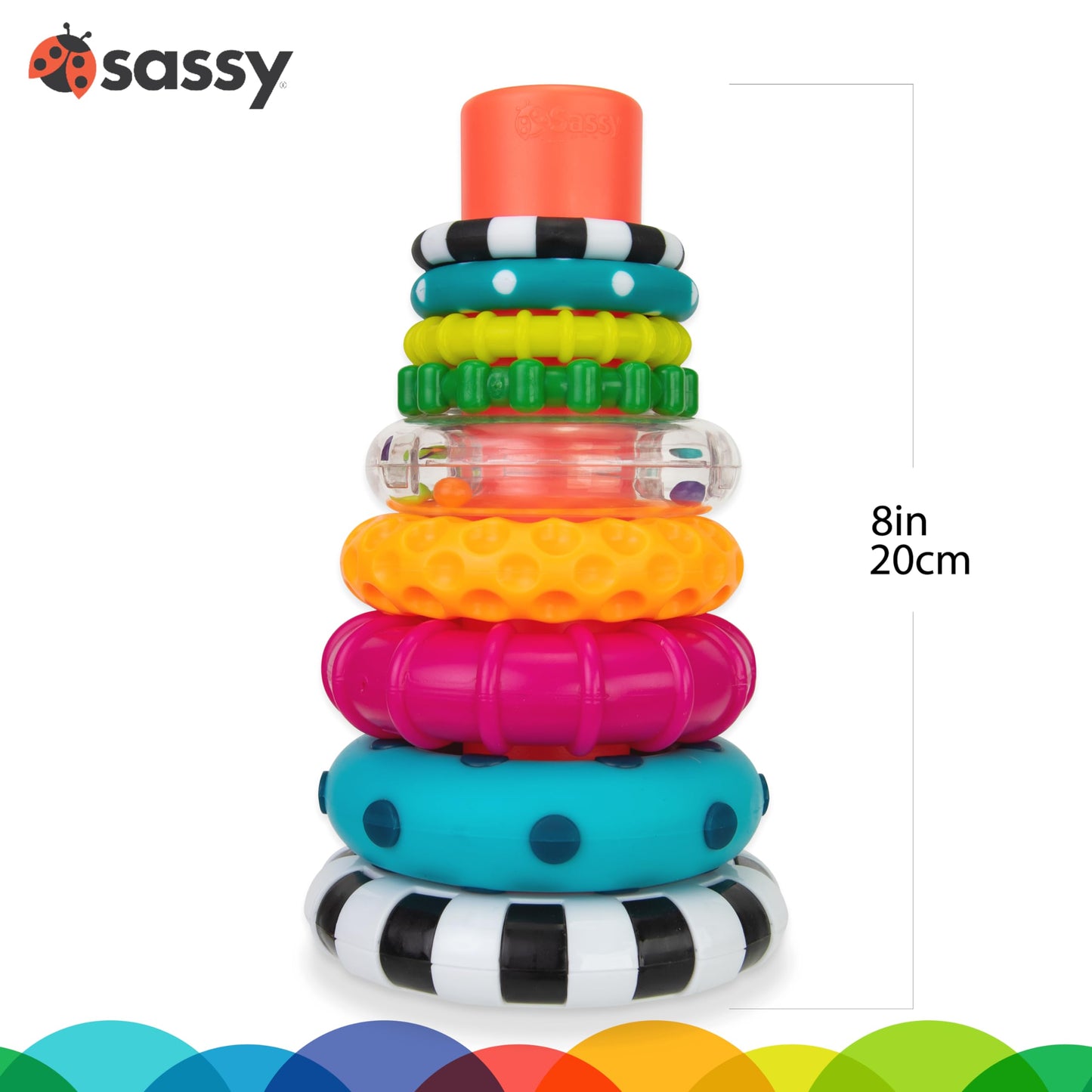 Sassy Stacks of Circles Stacking Ring – 9-Piece STEM Toy for Babies 6–24 Months