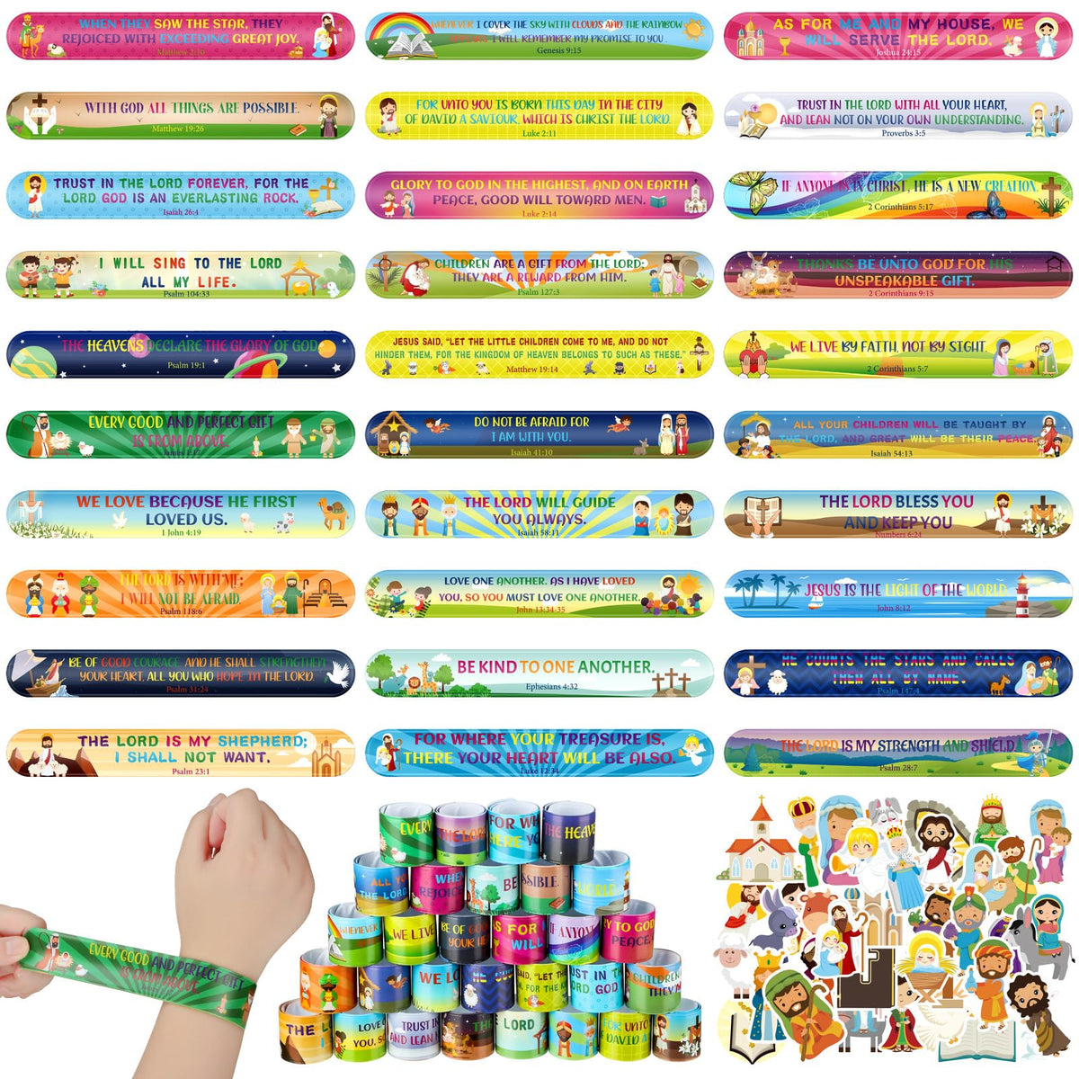 Sasylvia 320 Pcs Christian Slap Bracelets Bulk – Bible Verse Bracelets & Stickers