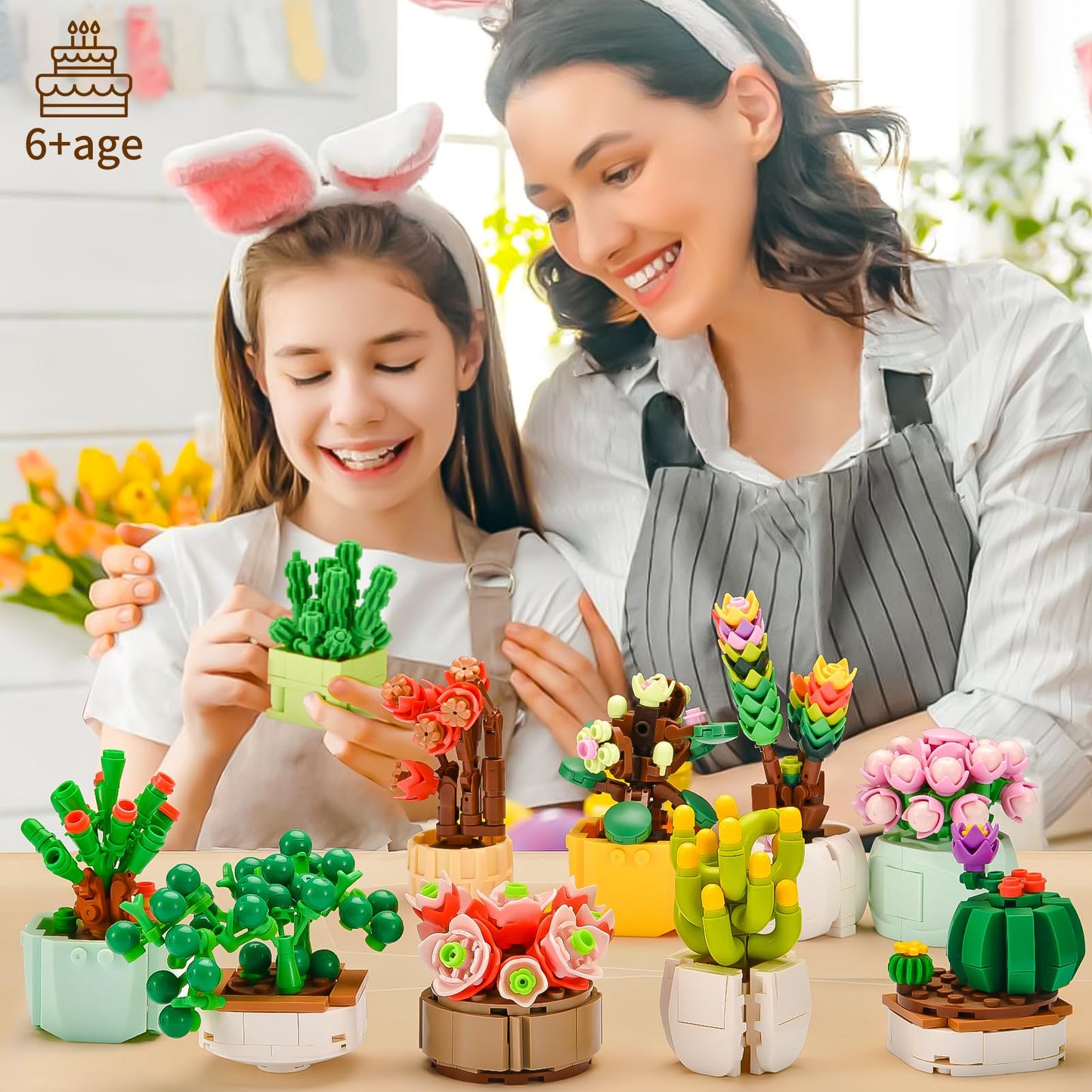 SATHIBI Flowers & Succulents Botanical Building Set – 1185Pcs Bonsai-Inspired Decor