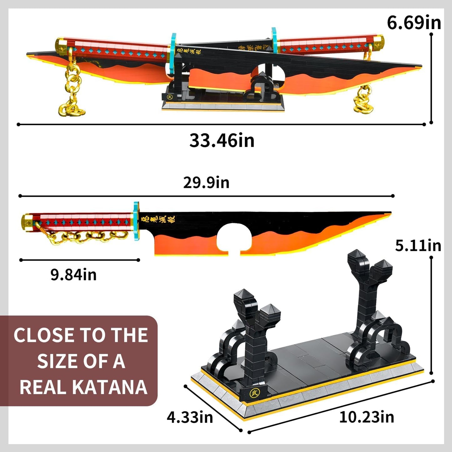 SATHIBI 82.6in Demon Swords Building Set – Tengen Uzui Katana with Stand, 1478 PCS
