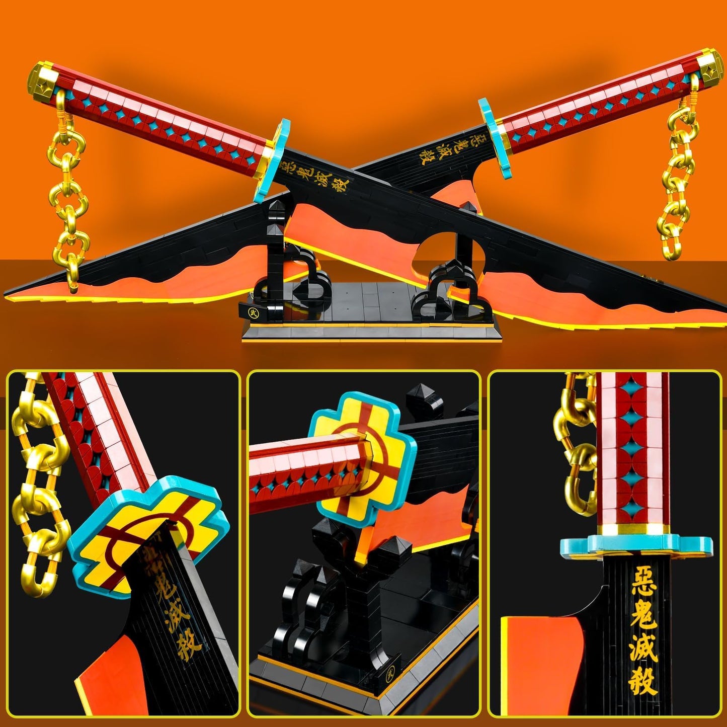 SATHIBI 82.6in Demon Swords Building Set – Tengen Uzui Katana with Stand, 1478 PCS