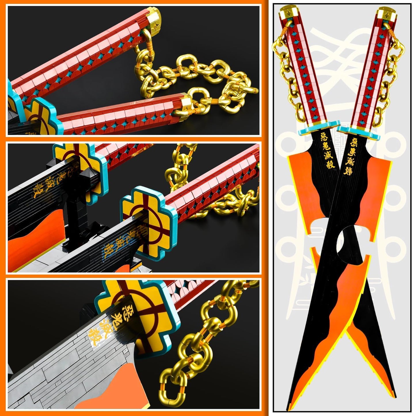 SATHIBI 82.6in Demon Swords Building Set – Tengen Uzui Katana with Stand, 1478 PCS