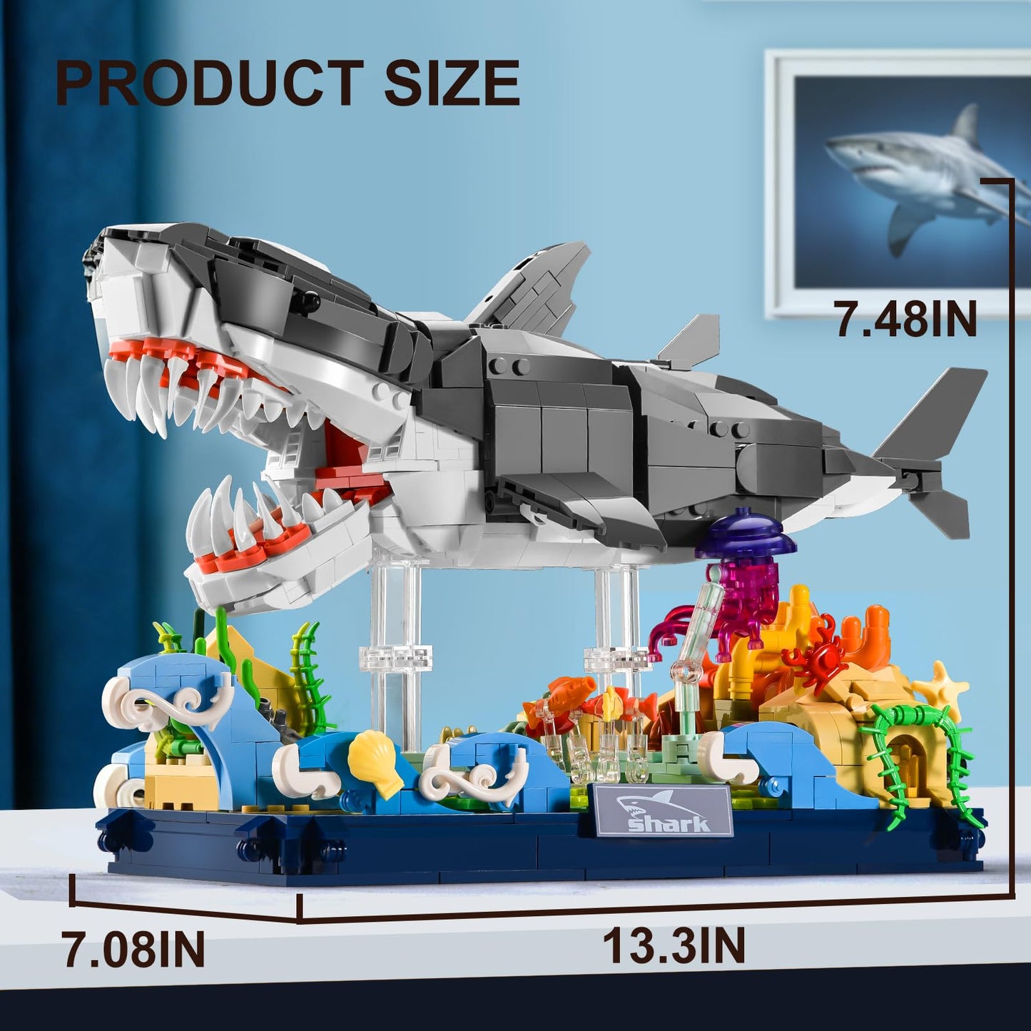 SATHIBI Mechanical Shark Building Set – 1031 Pcs with Stand for Adults & Teens