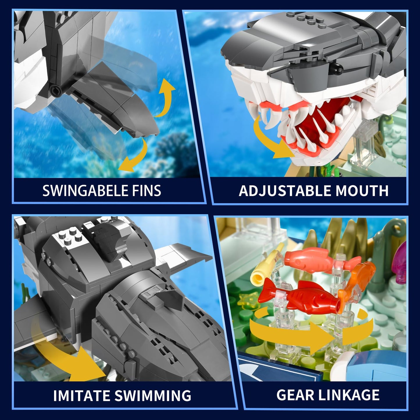 SATHIBI Mechanical Shark Building Set – 1031 Pcs with Stand for Adults & Teens