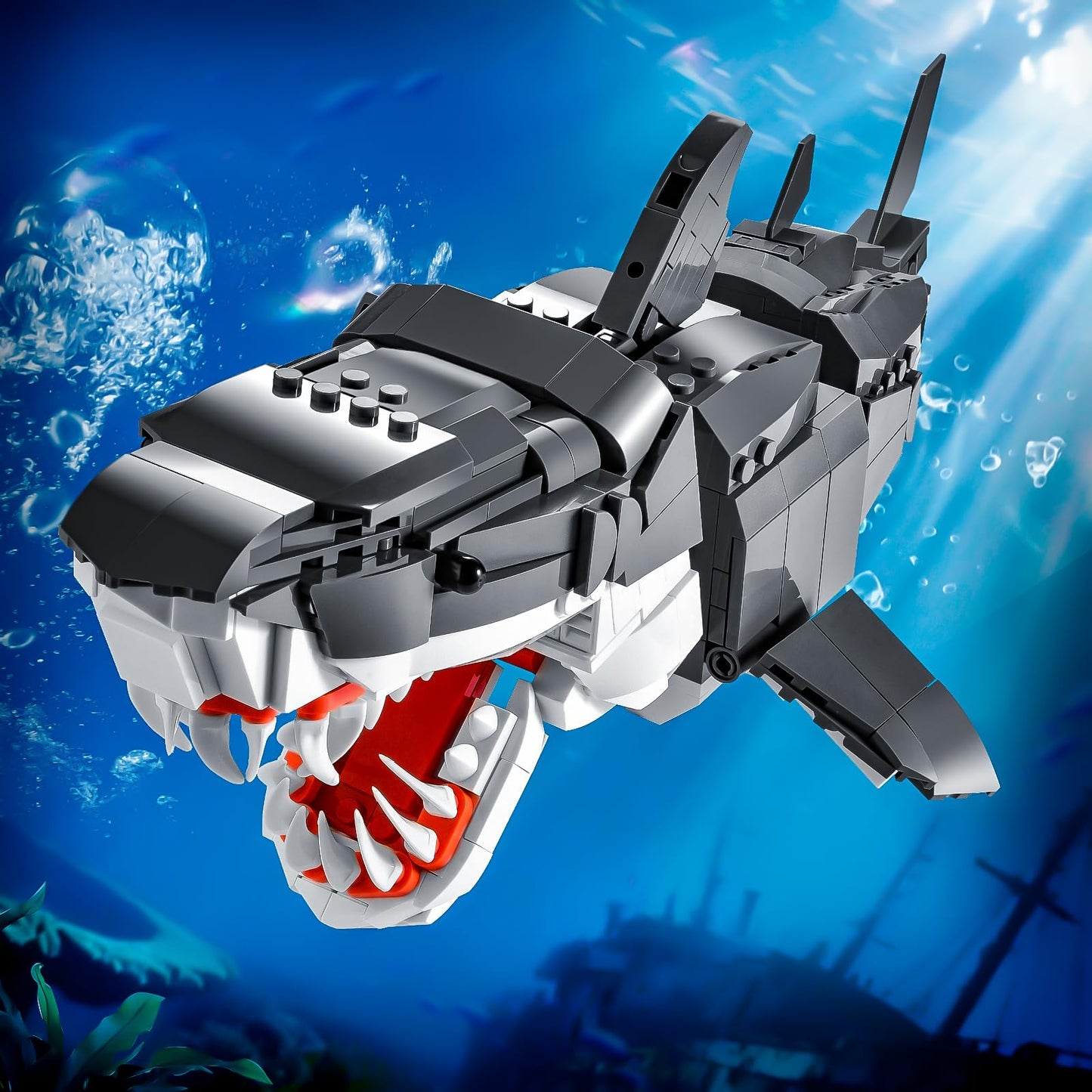 SATHIBI Mechanical Shark Building Set – 1031 Pcs with Stand for Adults & Teens