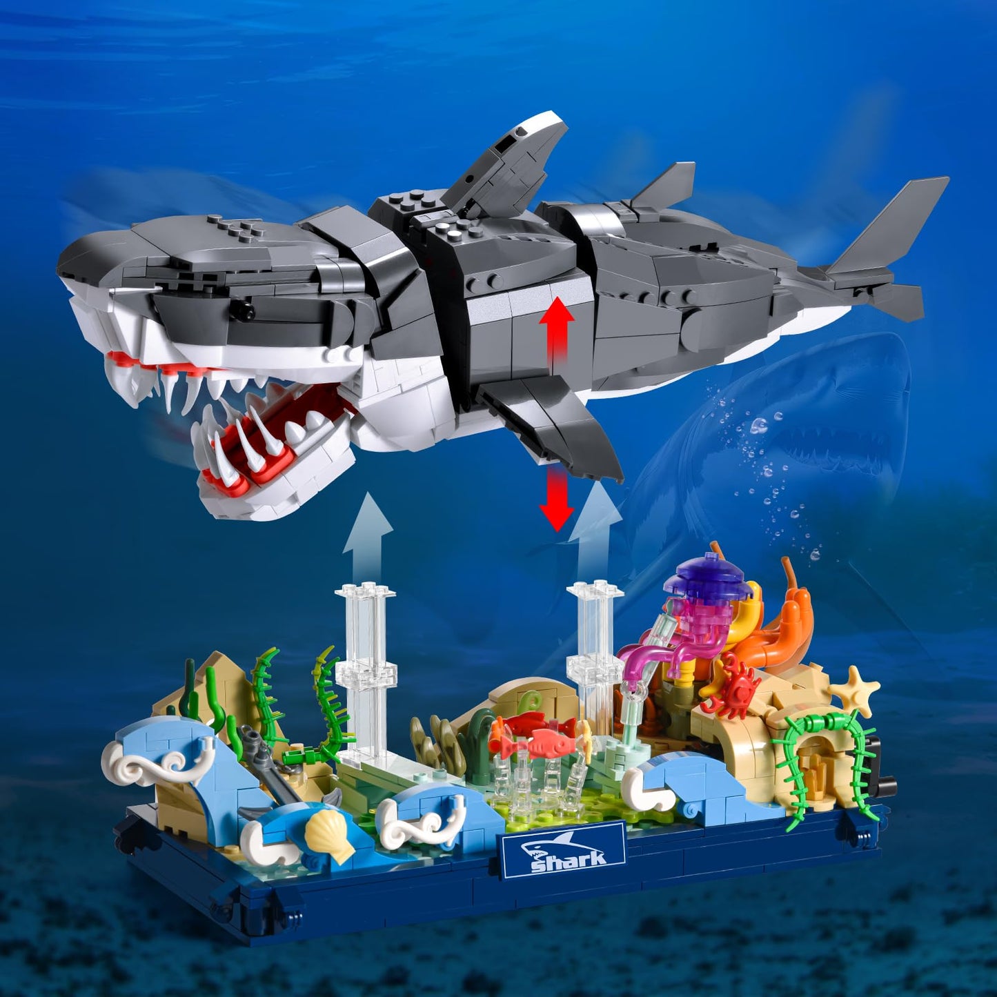 SATHIBI Mechanical Shark Building Set – 1031 Pcs with Stand for Adults & Teens