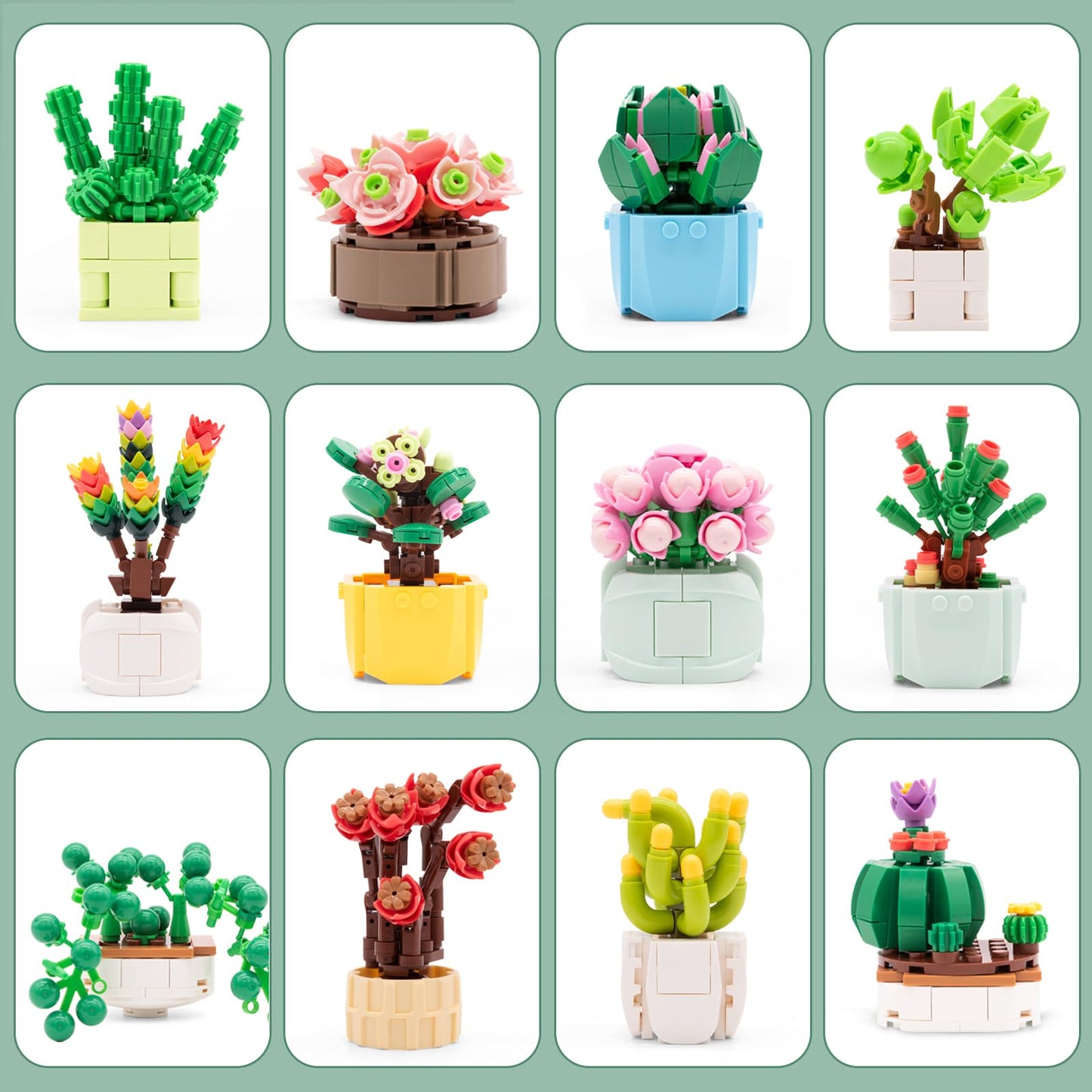 SATHIBI Flowers & Succulents Botanical Building Set – 1185Pcs Bonsai-Inspired Decor