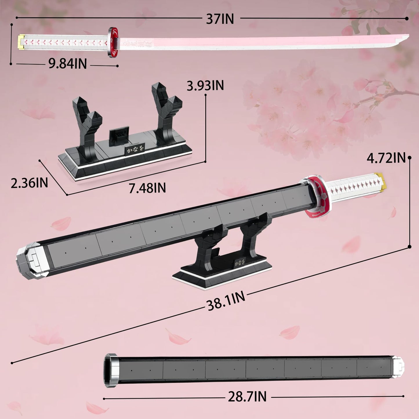 SATHIBI 39-Inch Tsuyuri Kanao Demon Sword Building Set – 706PCS with Scabbard & Stand