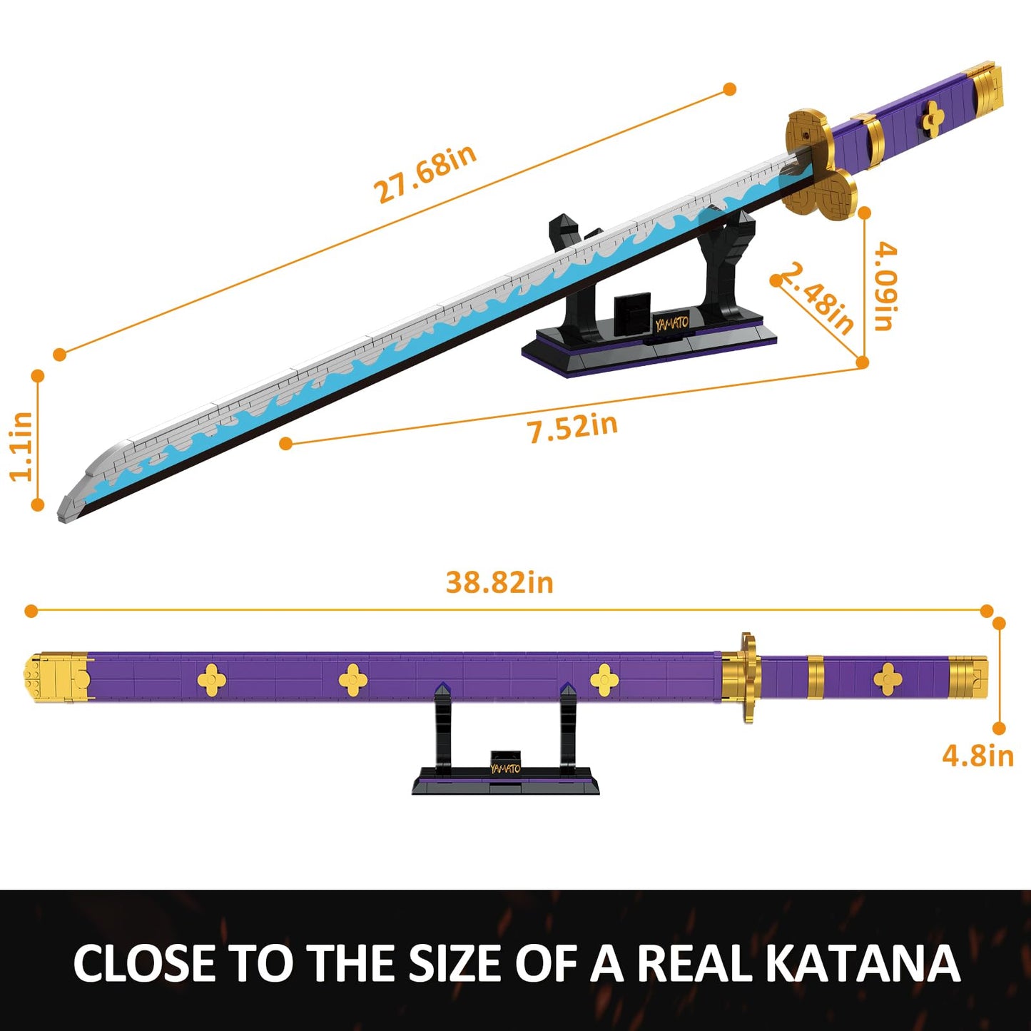 SATHIBI Yamato Sword Building Set – 936-Piece Anime Cosplay Kit with Scabbard & Stand