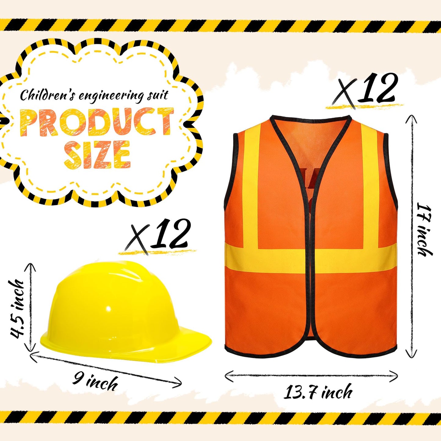 SATINIOR 24 Pcs Construction Costume Kit for Kids – Orange Vest & Yellow Helmet (17 x 13.7 in)