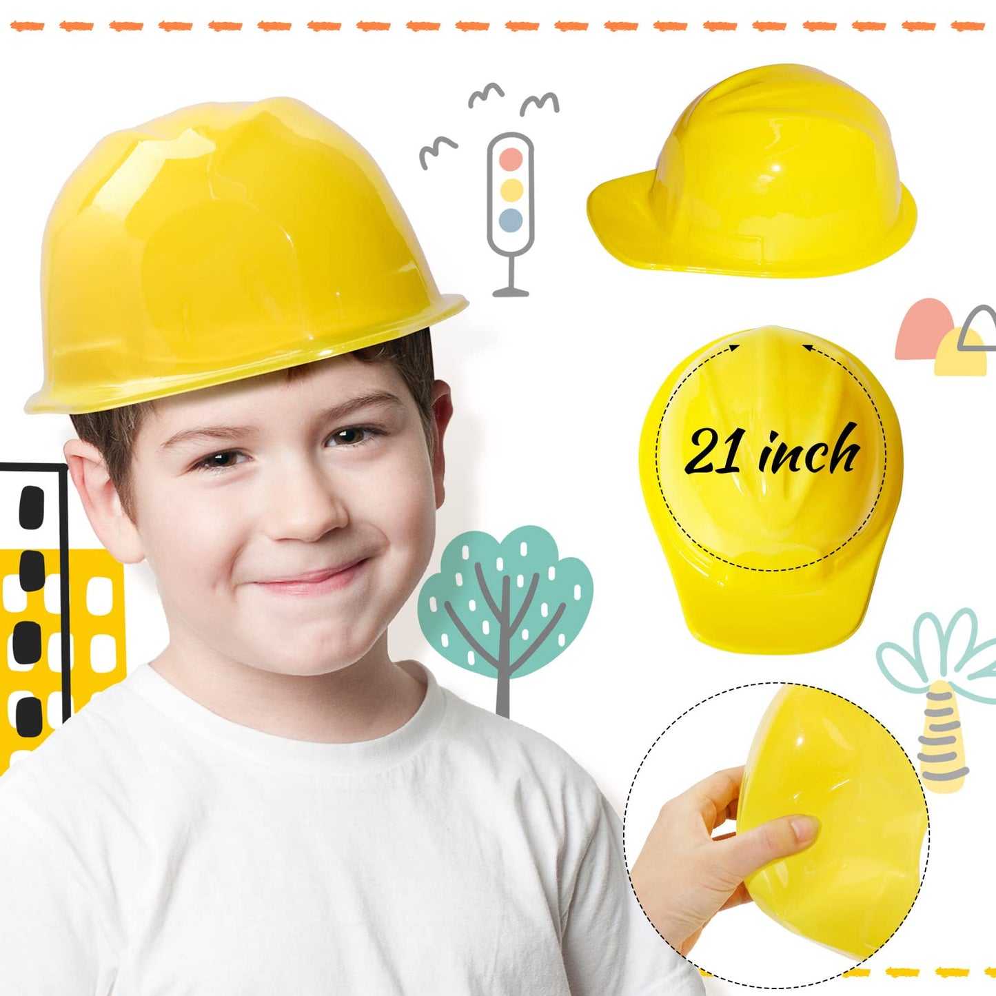 SATINIOR 24 Pcs Construction Costume Kit for Kids – Orange Vest & Yellow Helmet (17 x 13.7 in)