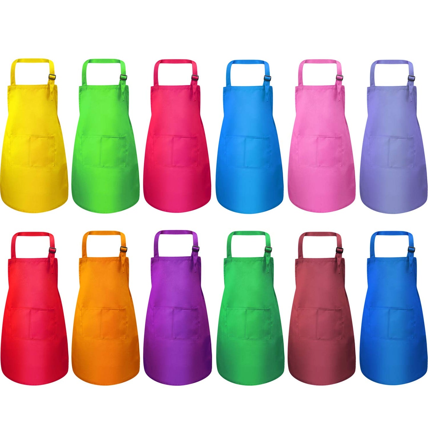 SATINIOR 12 Pcs Kids Aprons – Adjustable Chef Aprons for Ages 2-13 with Pocket (Multi-Color)