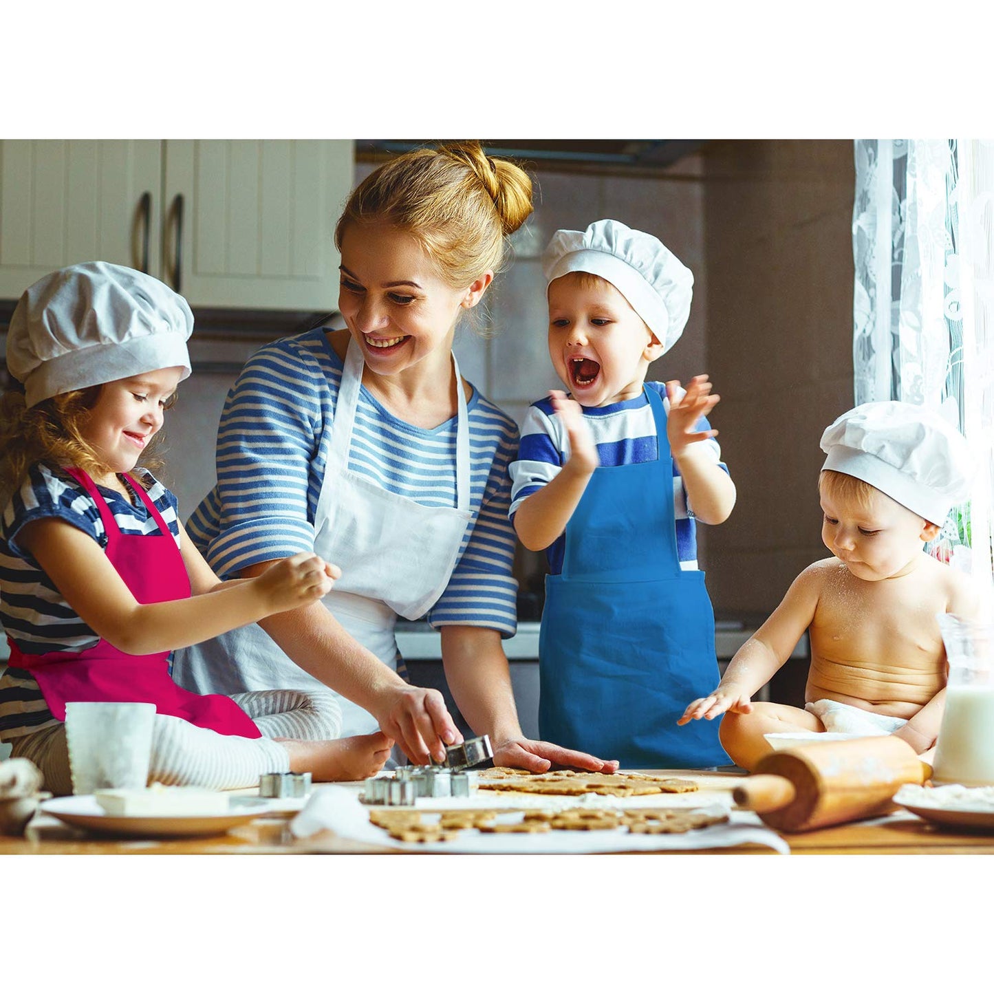 SATINIOR 12 Pcs Kids Aprons – Adjustable Chef Aprons for Ages 2-13 with Pocket (Multi-Color)