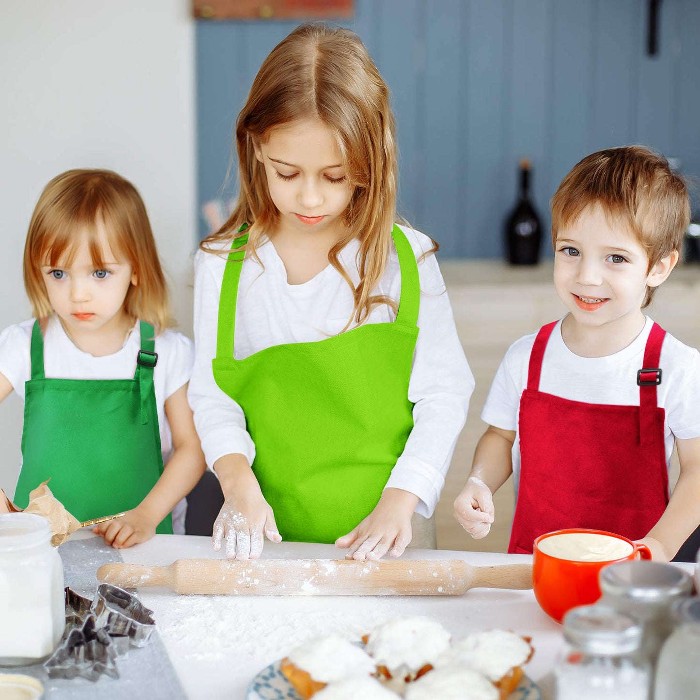 SATINIOR 12 Pcs Kids Aprons – Adjustable Chef Aprons for Ages 2-13 with Pocket (Multi-Color)