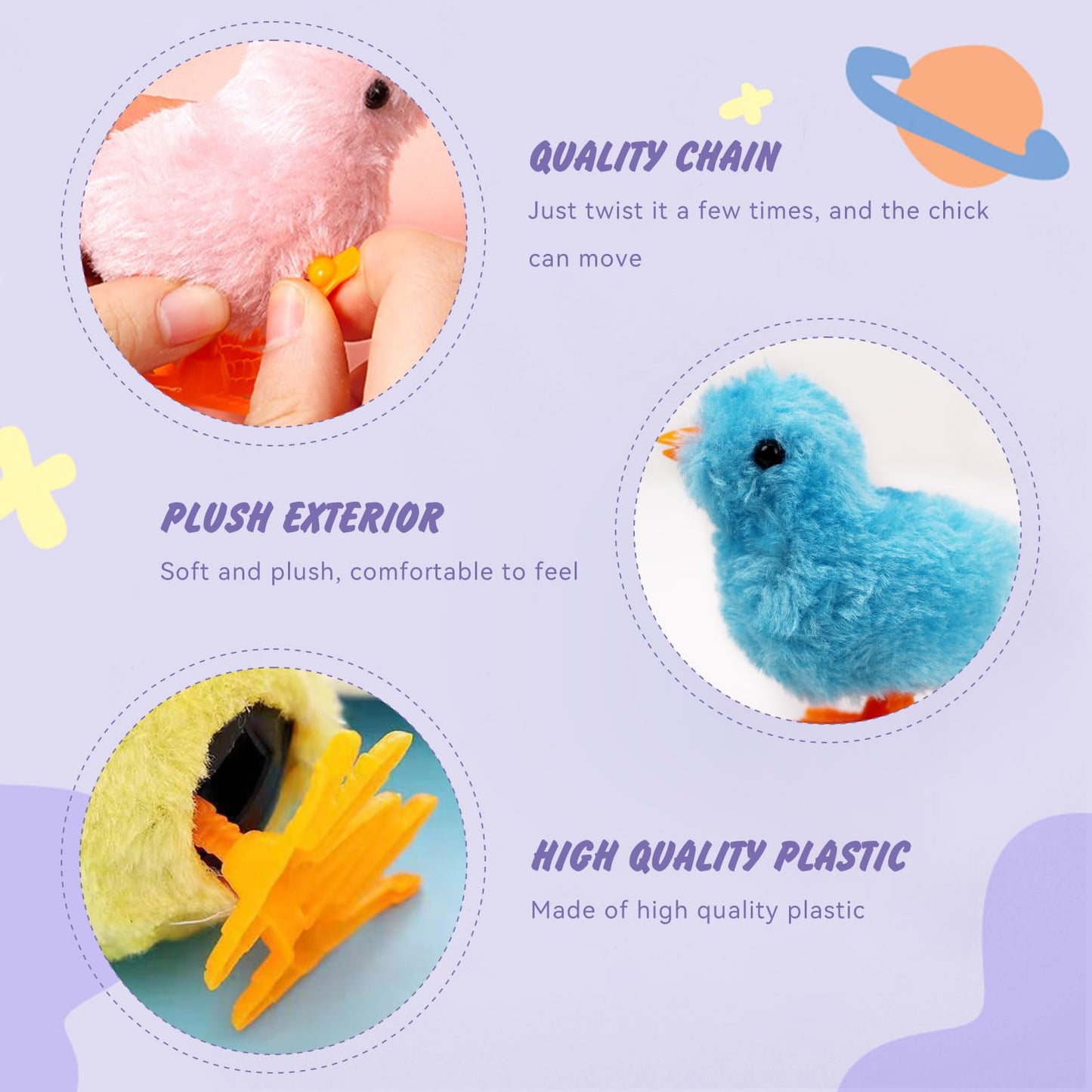 SAURAWAN 2-Pcs Chicken Plush Wind-Up Toys for Kids and Toddlers | Soft Jumping Chick Easter Gift