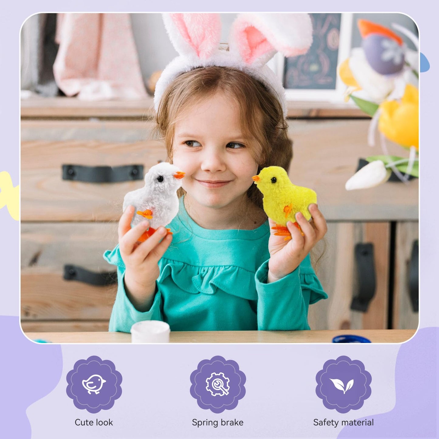 SAURAWAN 2-Pcs Chicken Plush Wind-Up Toys for Kids and Toddlers | Soft Jumping Chick Easter Gift