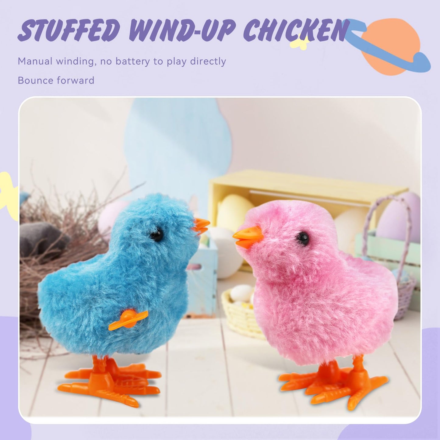 SAURAWAN 2-Pcs Chicken Plush Wind-Up Toys for Kids and Toddlers | Soft Jumping Chick Easter Gift