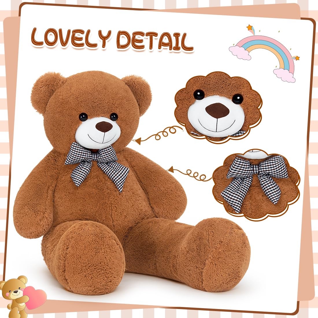 Sausudols Giant Teddy Bear 47 Inches – 4 ft Plush, Safe Hypoallergenic Gift