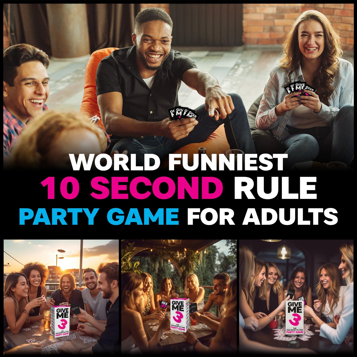 SAVANA GIVE ME 3 - Fast-Paced 10-Second Rule Adult Card Game | 2-12 Players | Party Night Fun