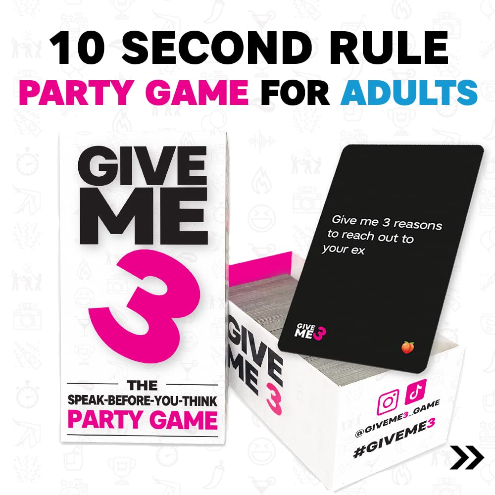 SAVANA GIVE ME 3 - Fast-Paced 10-Second Rule Adult Card Game | 2-12 Players | Party Night Fun