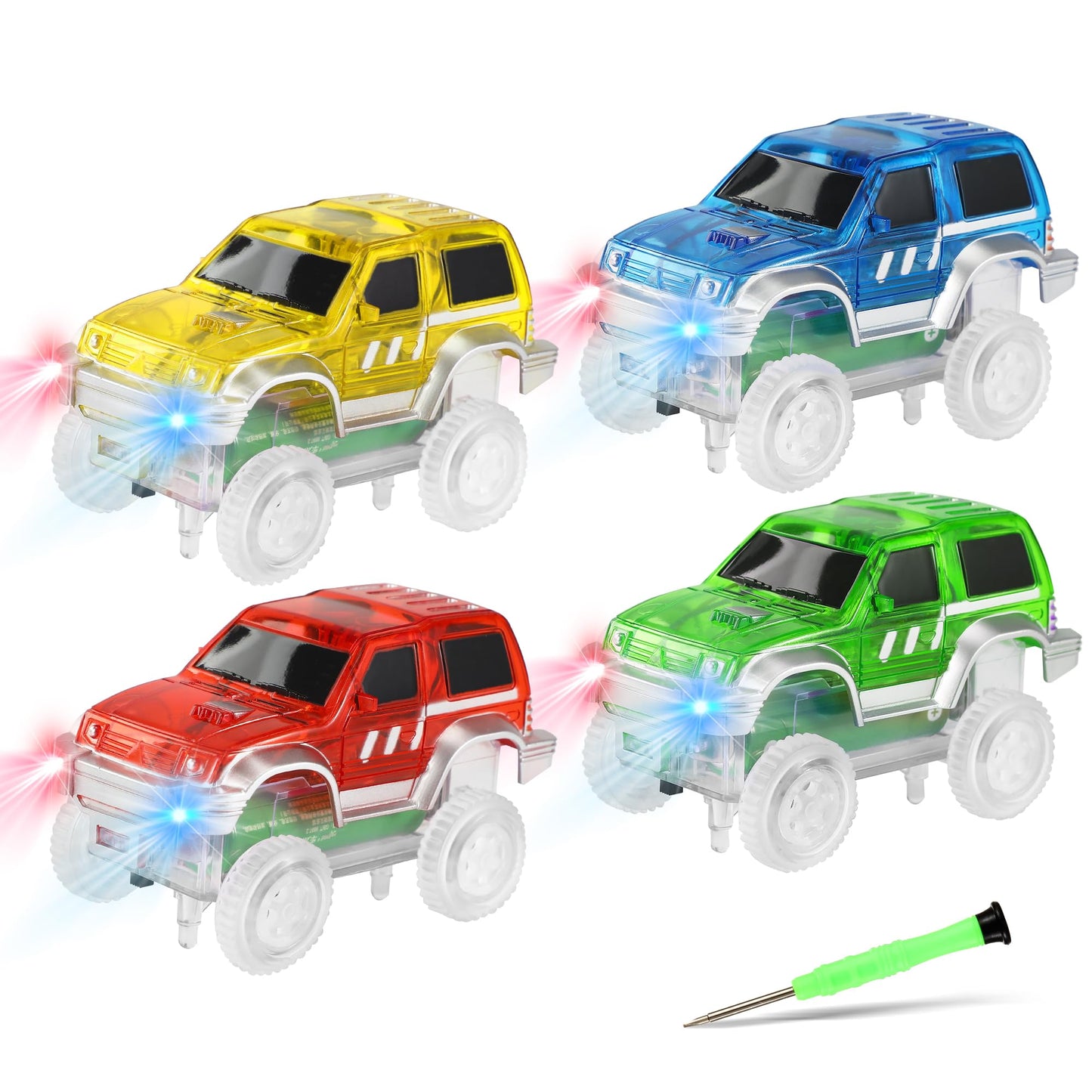 Save Unicorn Magnetic Track Cars 4-Pack – Glow-in-the-Dark LED Race Cars for Magnetic Tracks