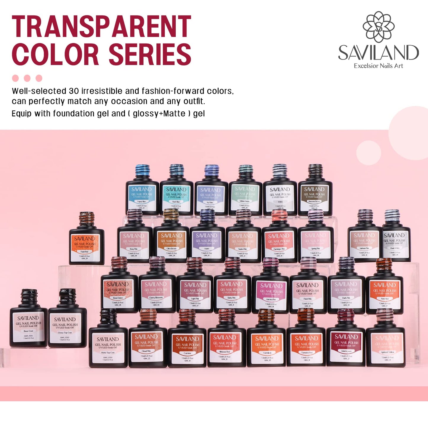 SAVILAND Jelly Gel Nail Polish Set – 30 Colors, 180 Finishes (Sheer, Matte, Glossy)