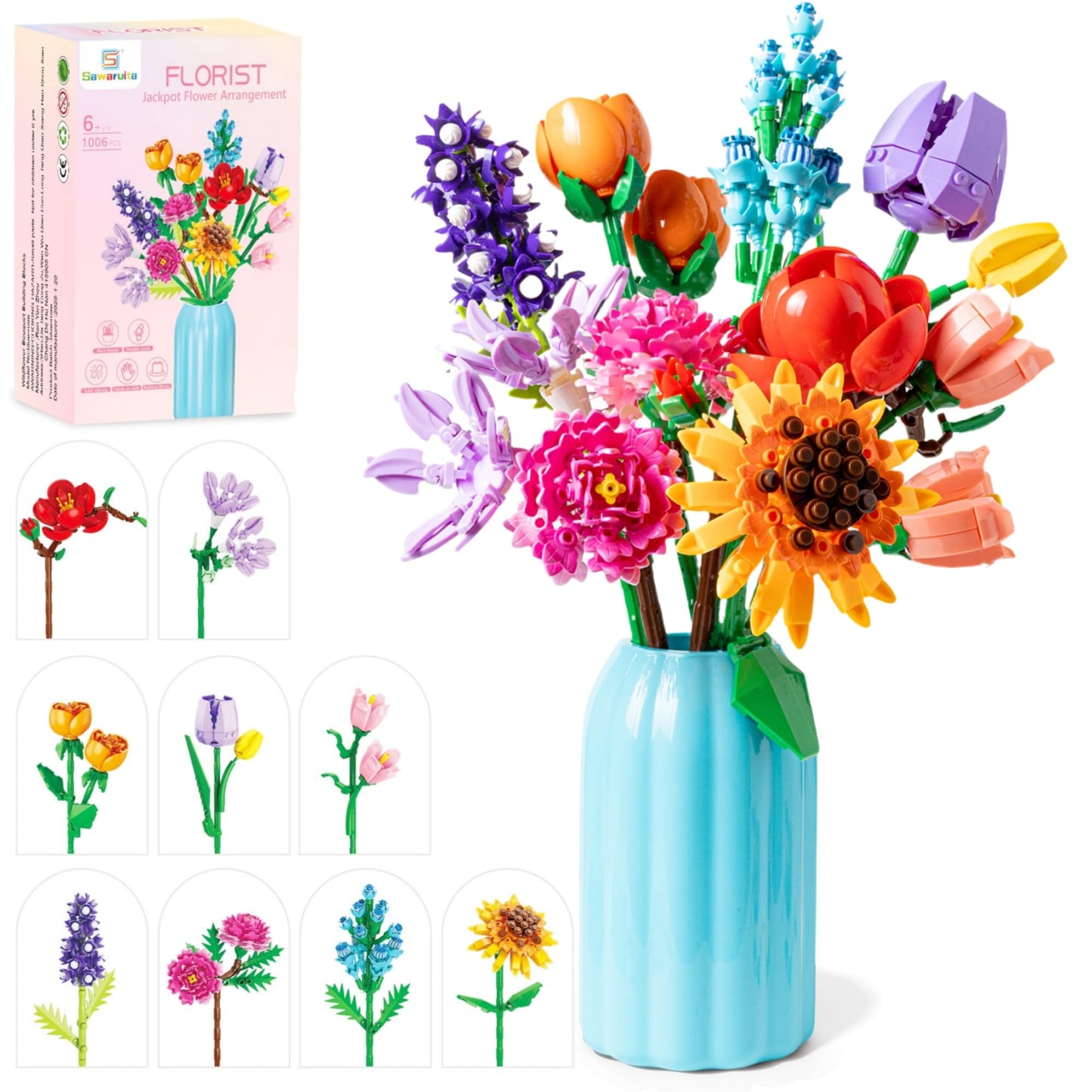 Sawaruita Flowers Bouquet Building Block Sets – Wildflower Botanical Collection